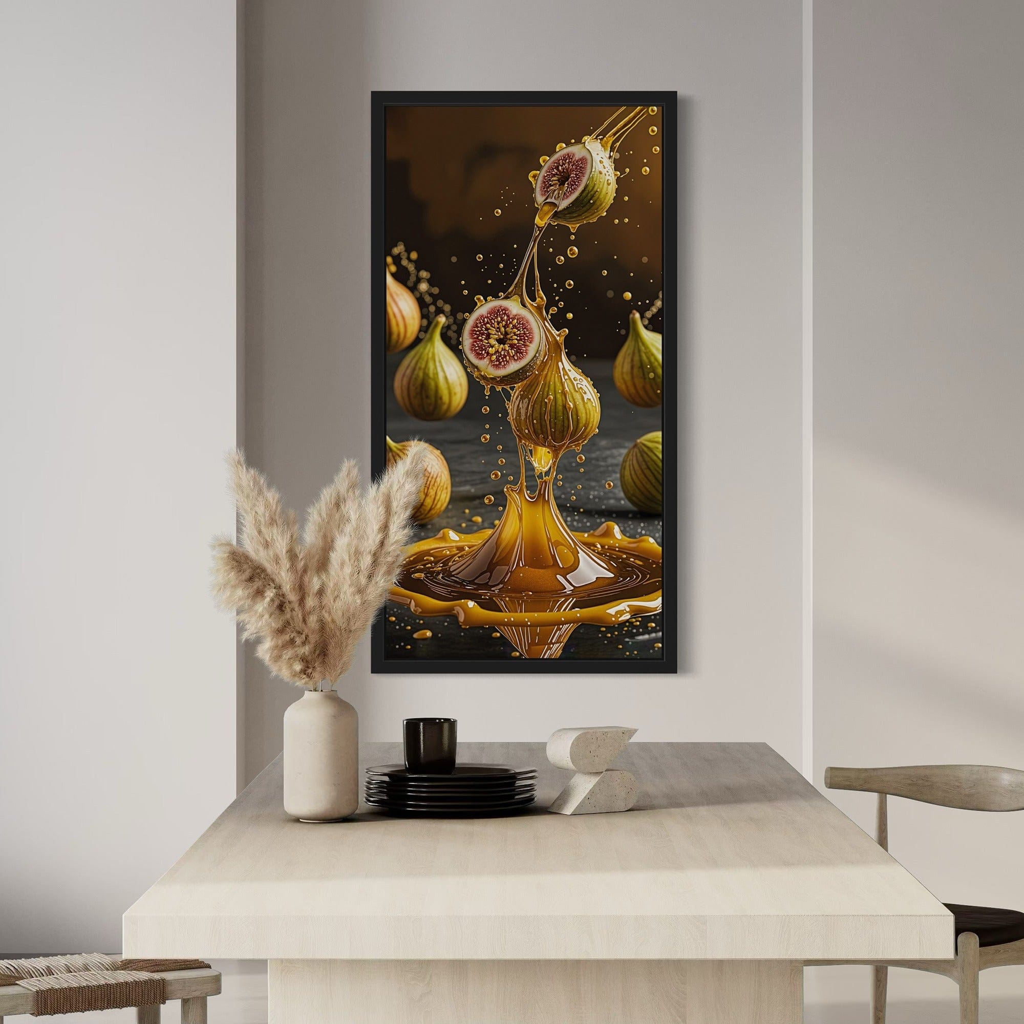 Corner edge detail of gallery-wrapped fig honey canvas