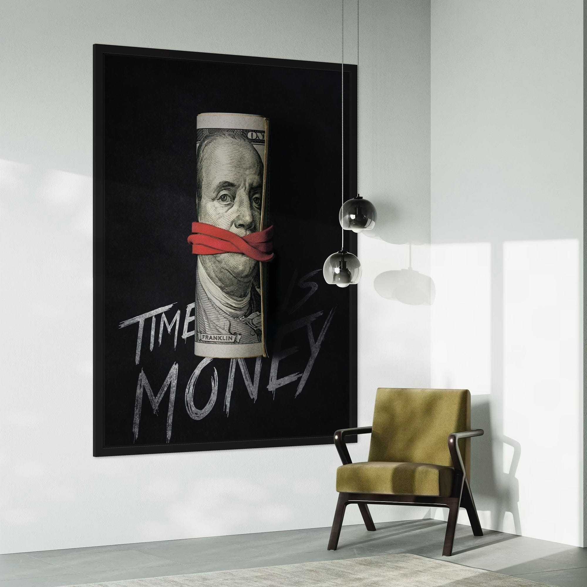 Square format motivational money wall art for modern office interior design