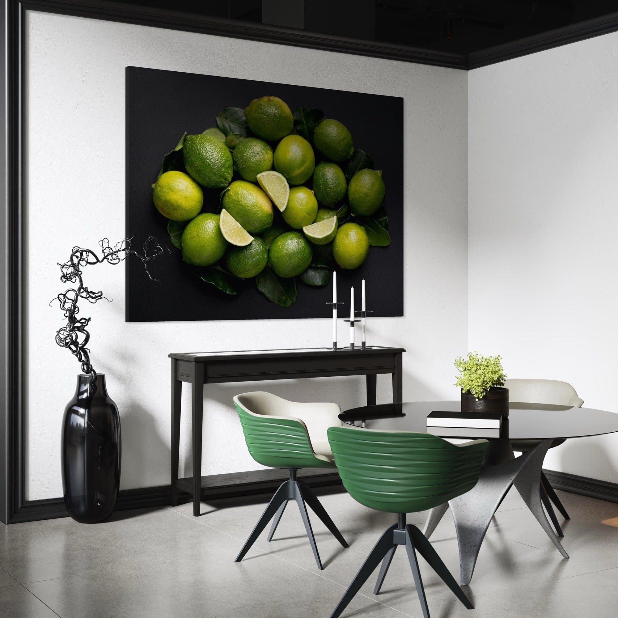 Bright green limes fruit canvas for cafe
