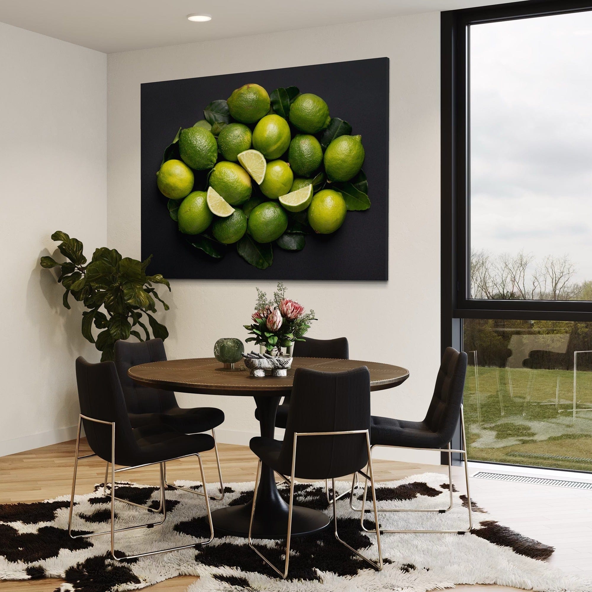 Modern kitchen canvas with limes and leaves