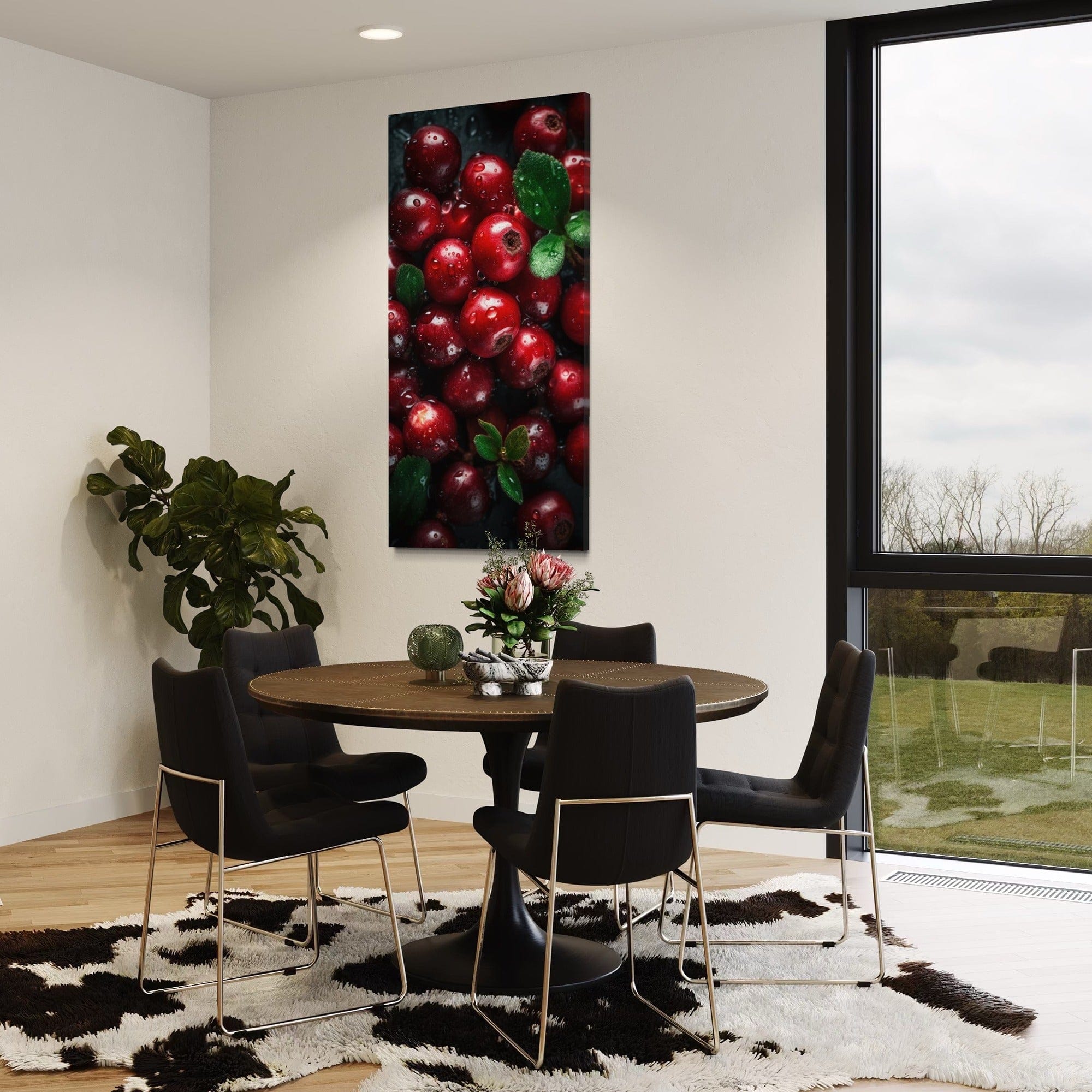 Close up lingonberry cluster on dark background