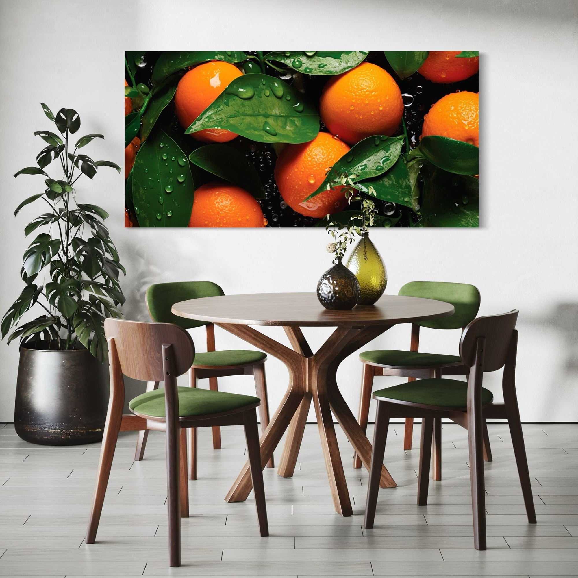 Fresh oranges with leaves kitchen decor print