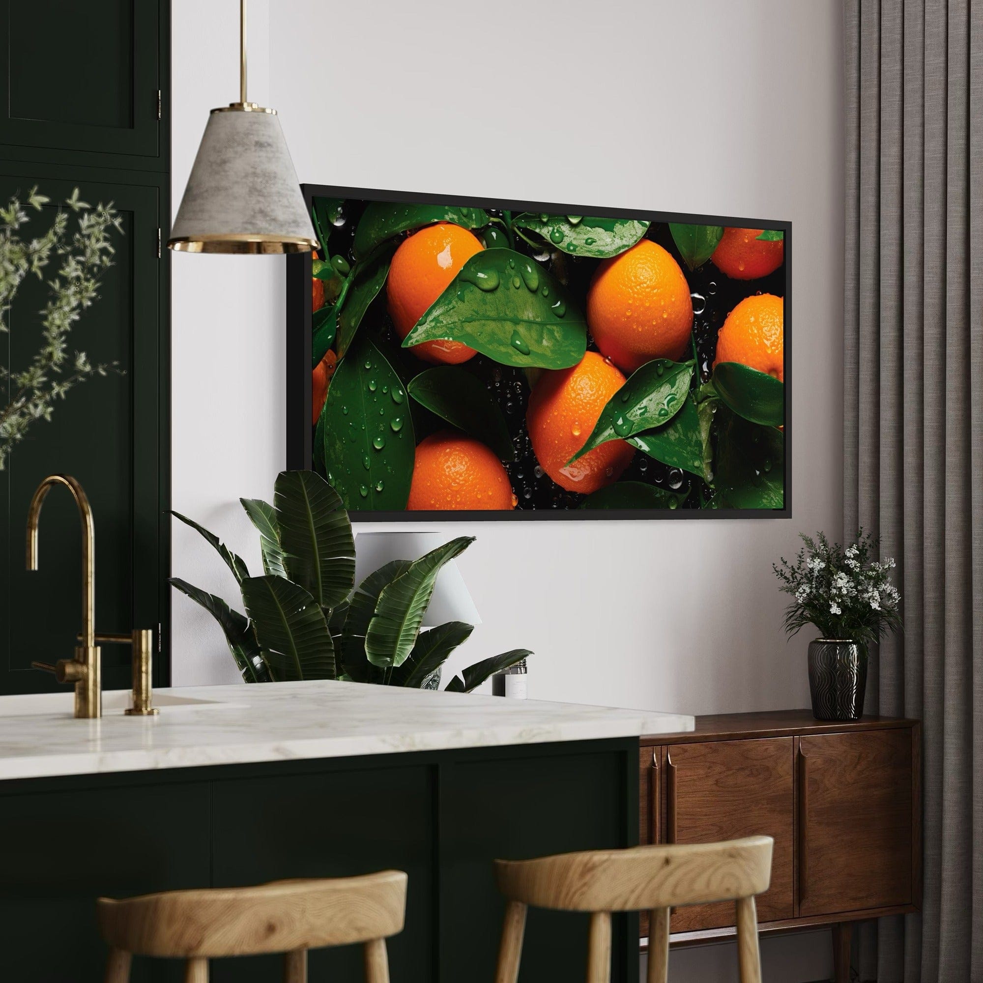 Fresh produce oranges and leaves canvas print