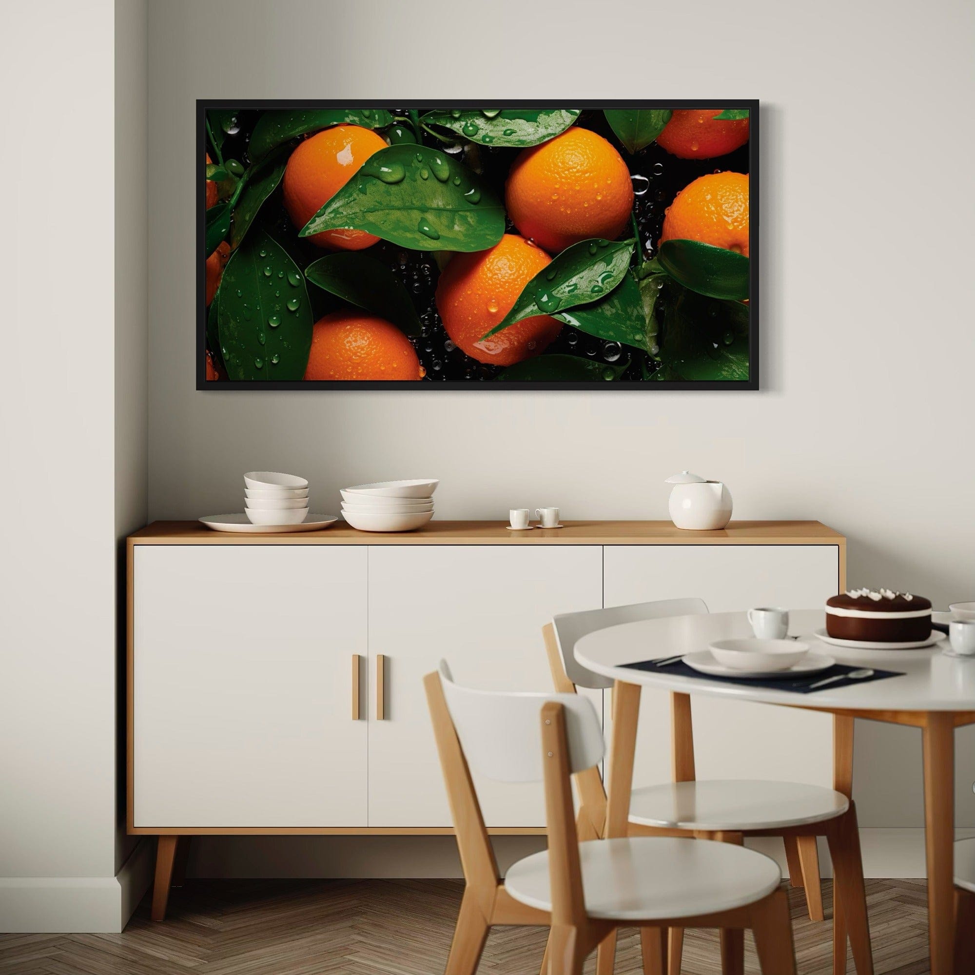 Bright orange fruit collage for cafe interior