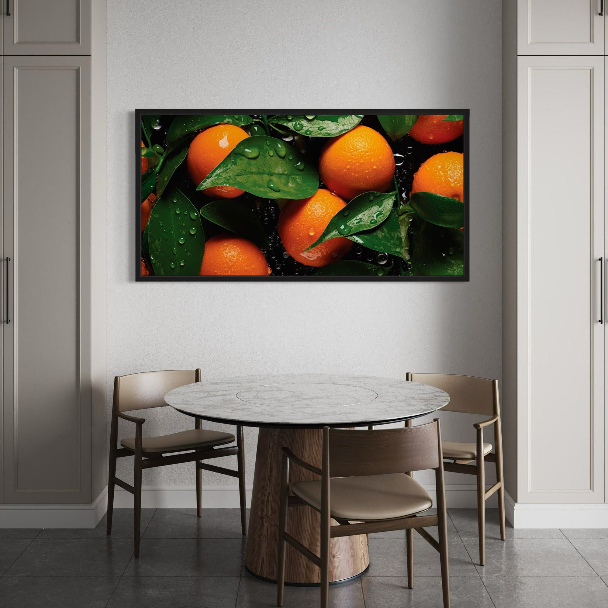 Zesty oranges with dew drops kitchen canvas
