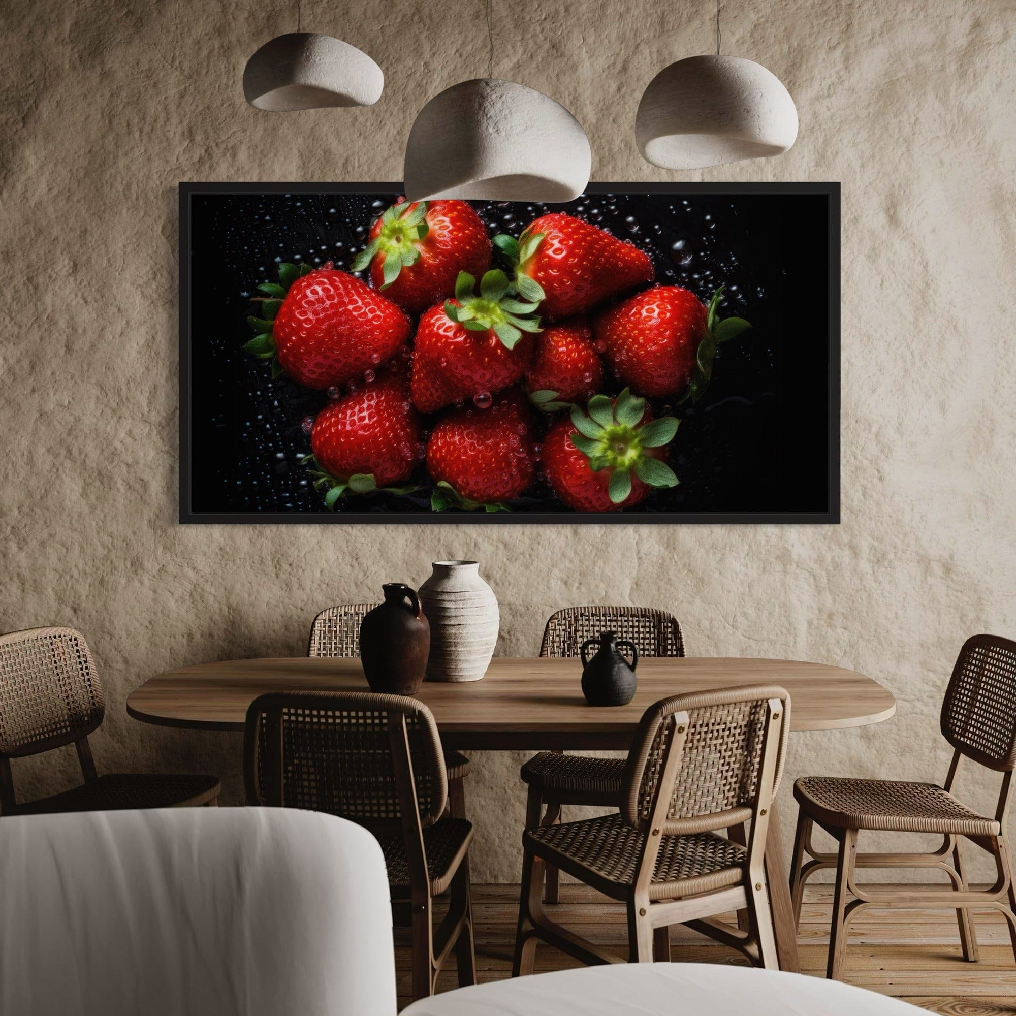 Minimalist black backdrop strawberry canvas