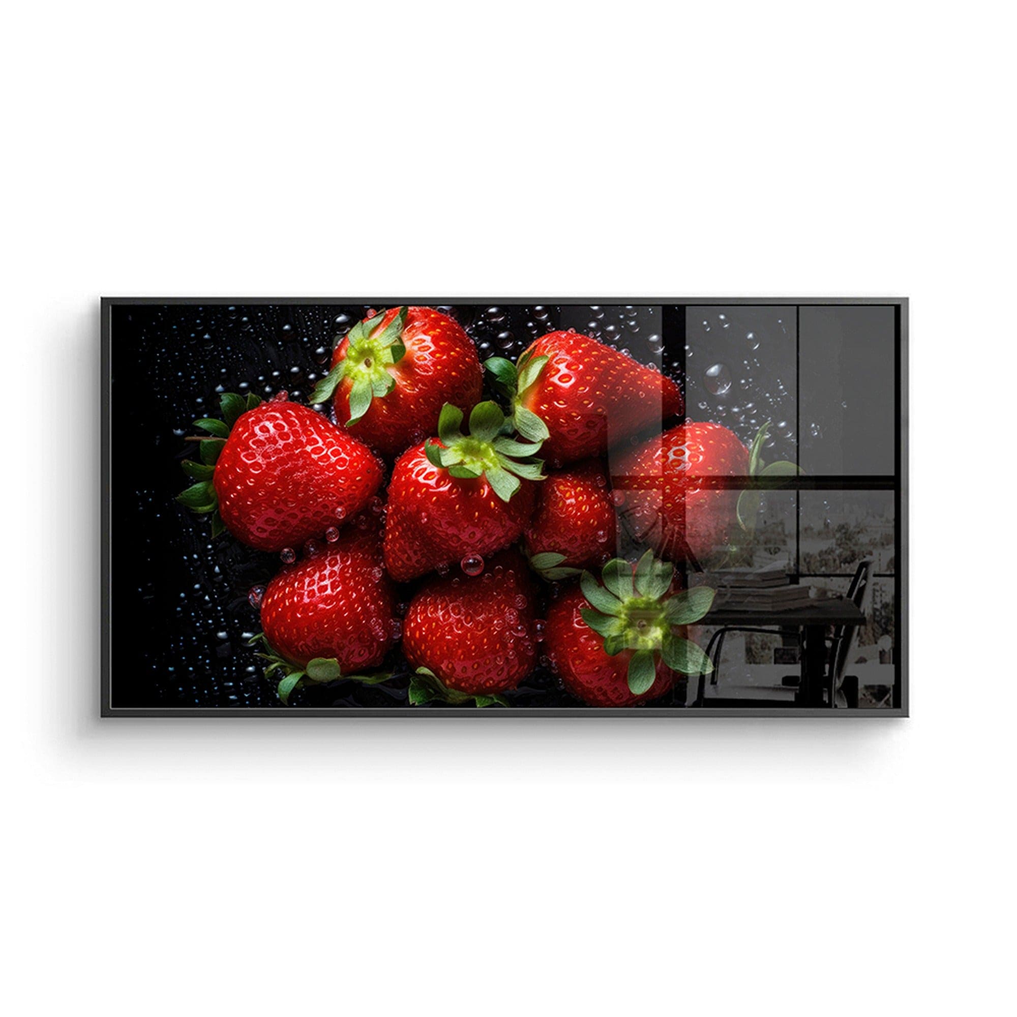 Bright red berries on black background canvas
