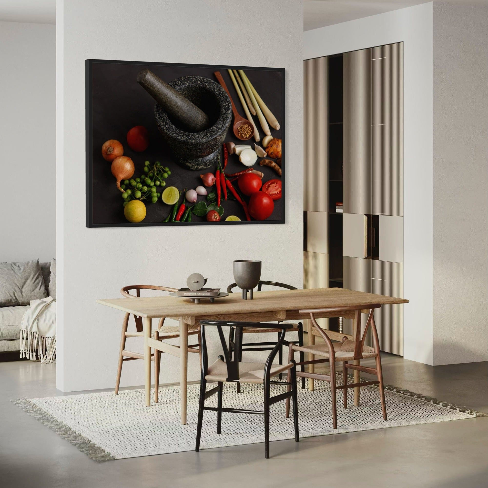 Culinary flat lay spice artwork for dining room
