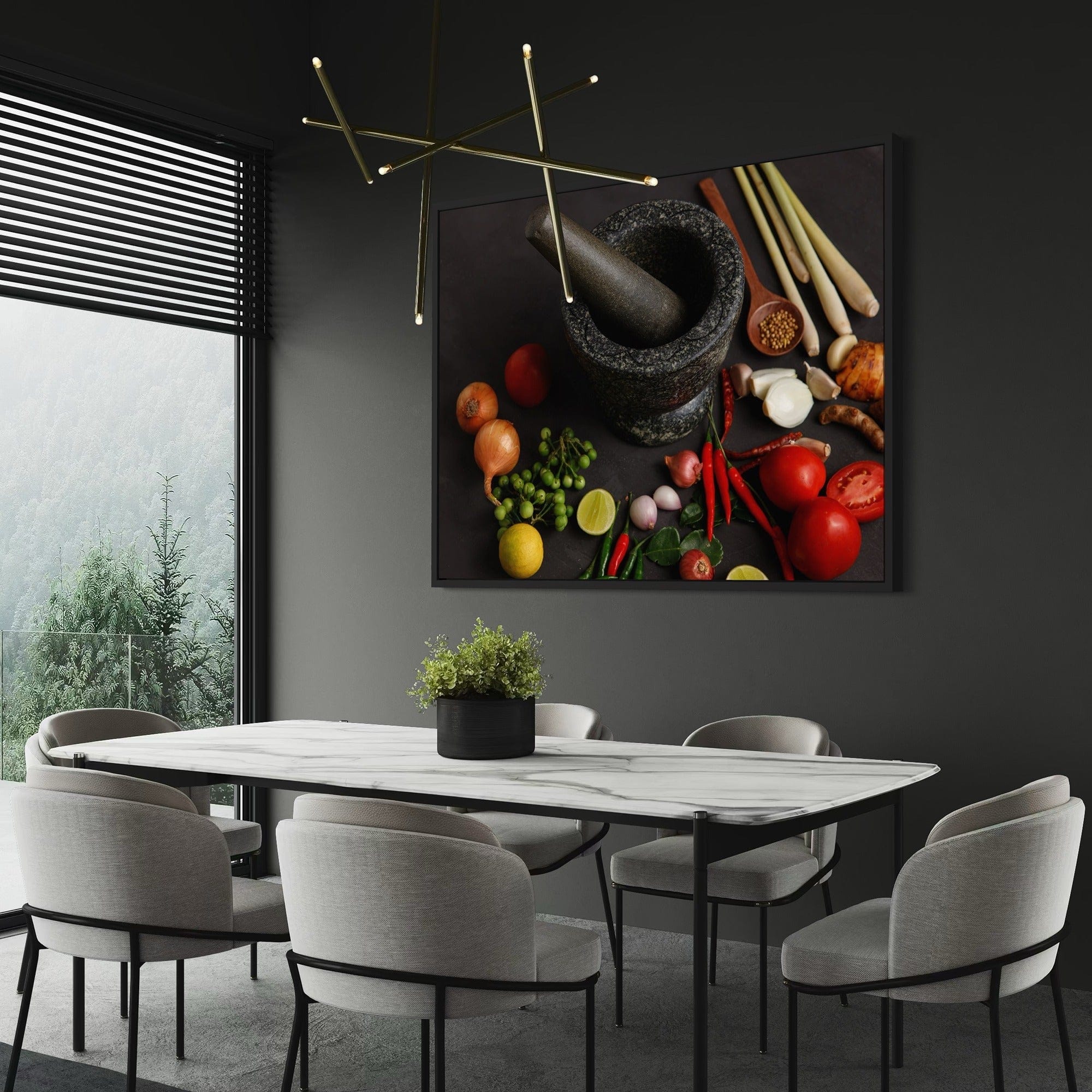 Modern rustic kitchen canvas with spices and herbs