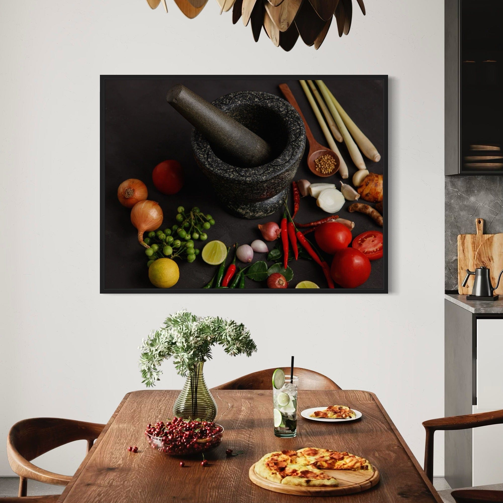 Cozy home kitchen artwork with lime and chili