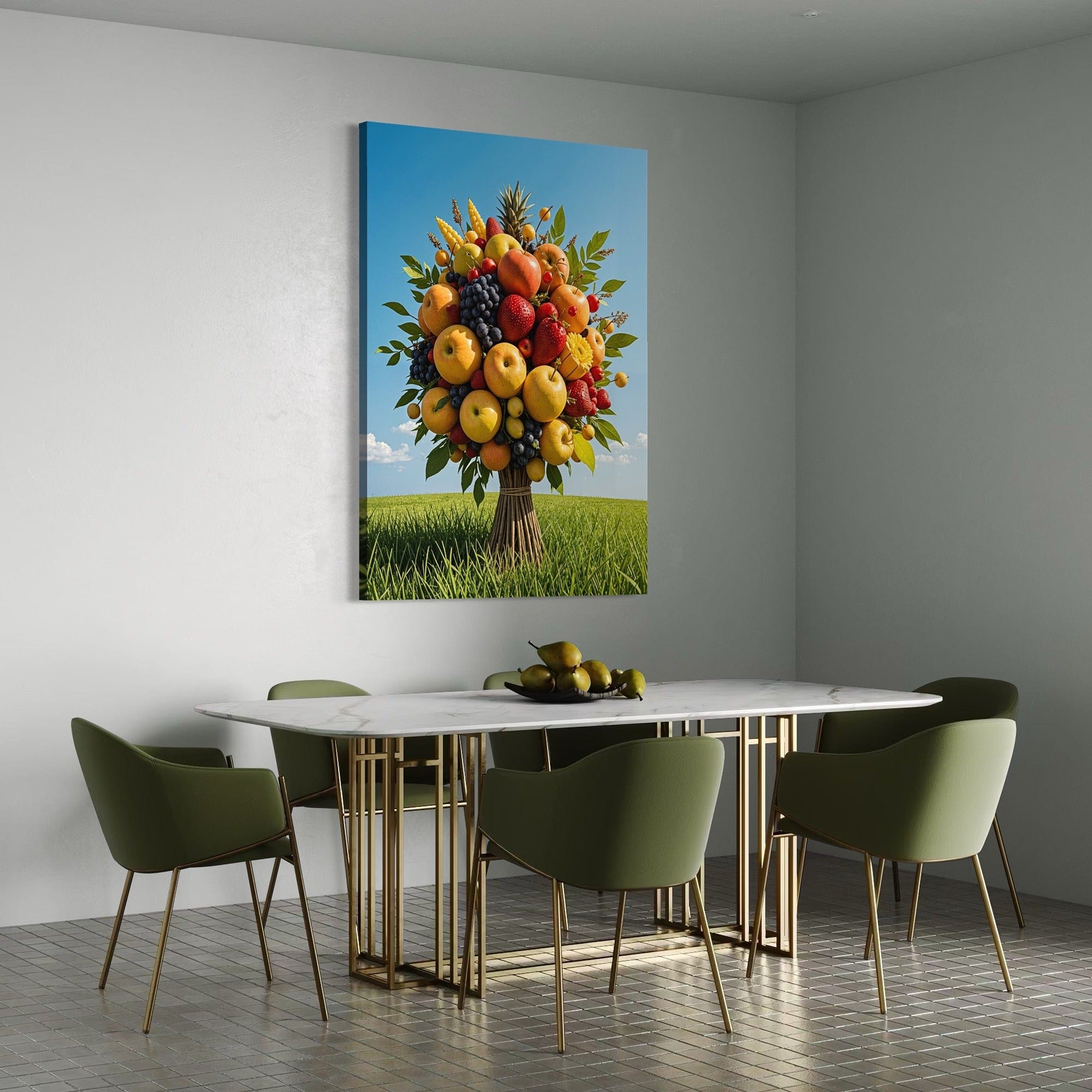Modern kitchen canvas with apples and berries