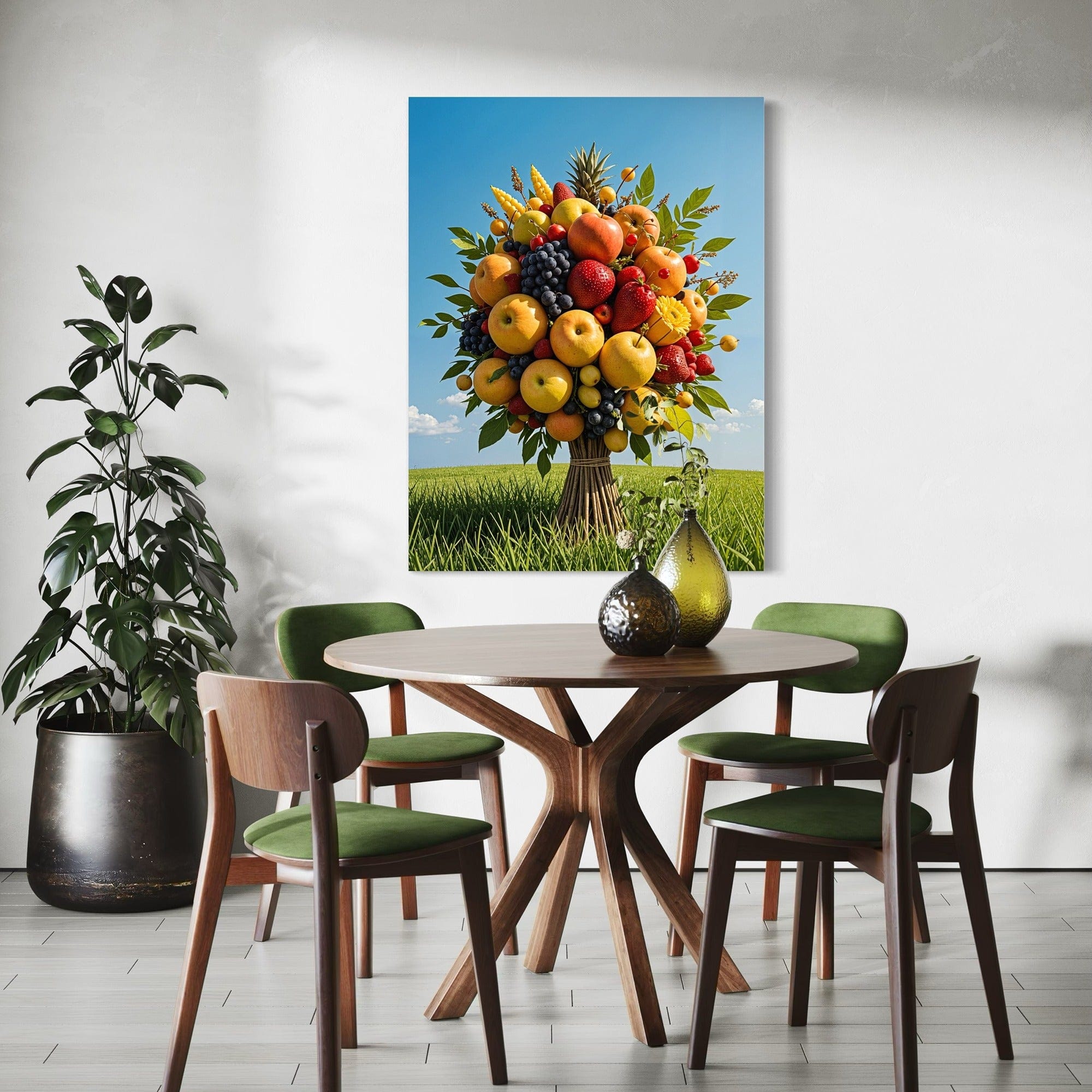 Lush fruit bouquet canvas with blue sky