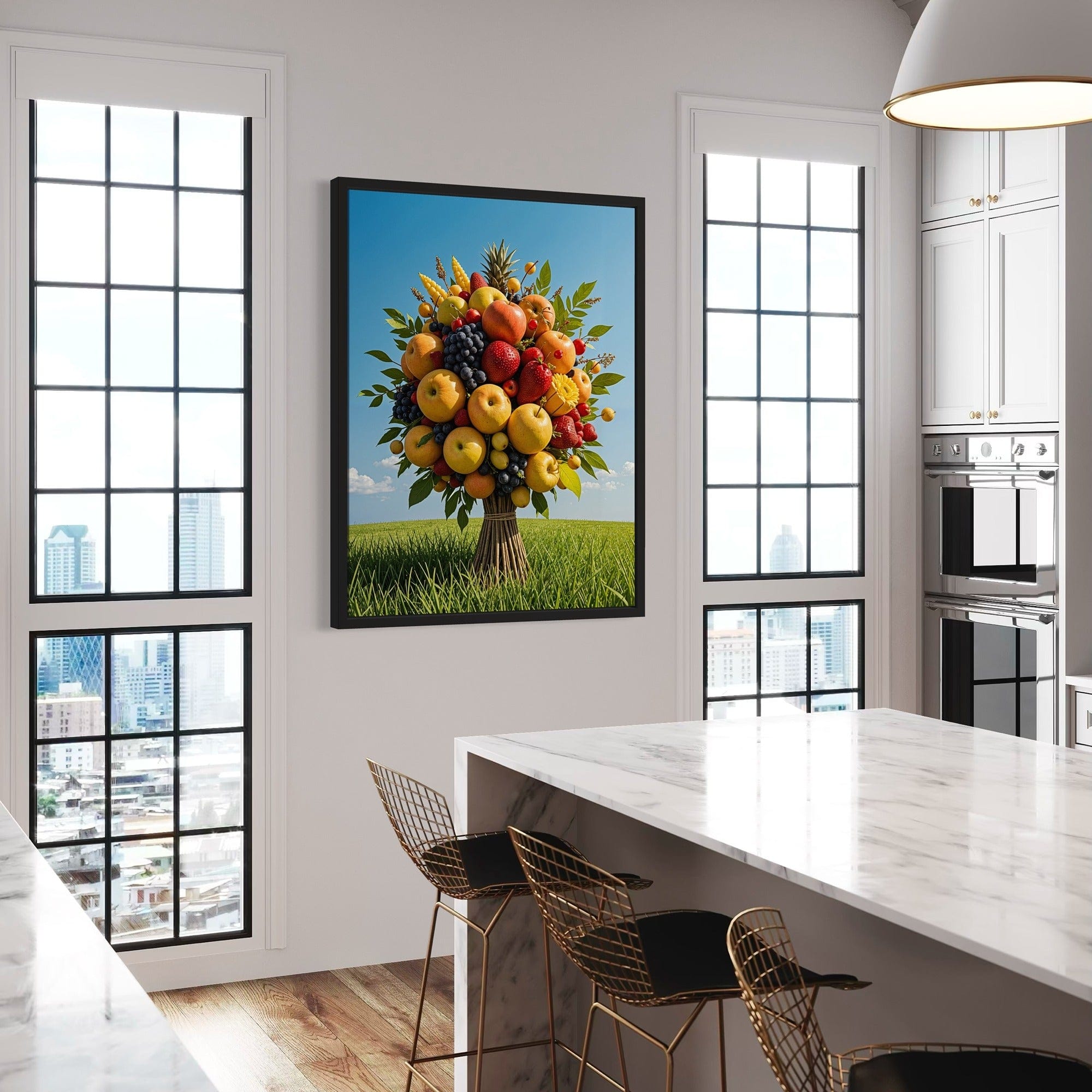Gourmet kitchen decor fruit arrangement artwork