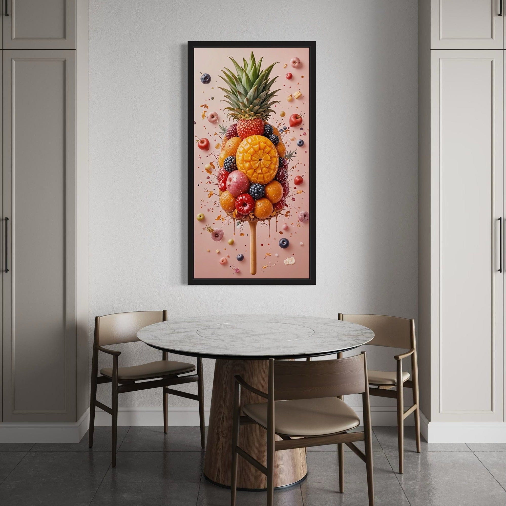 Pink background tropical fruit wall art