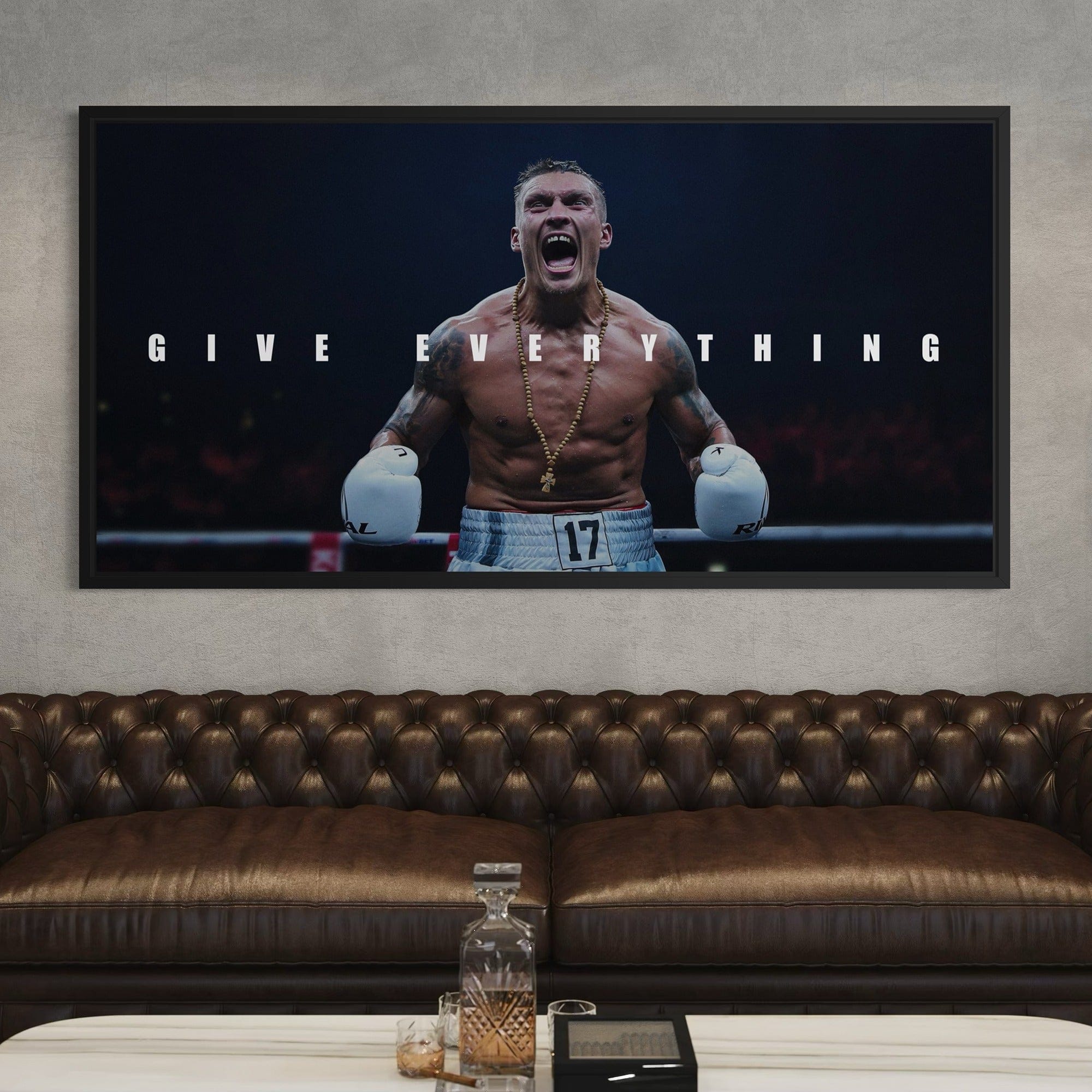 Side angle view of panoramic motivational sports canvas wall decor