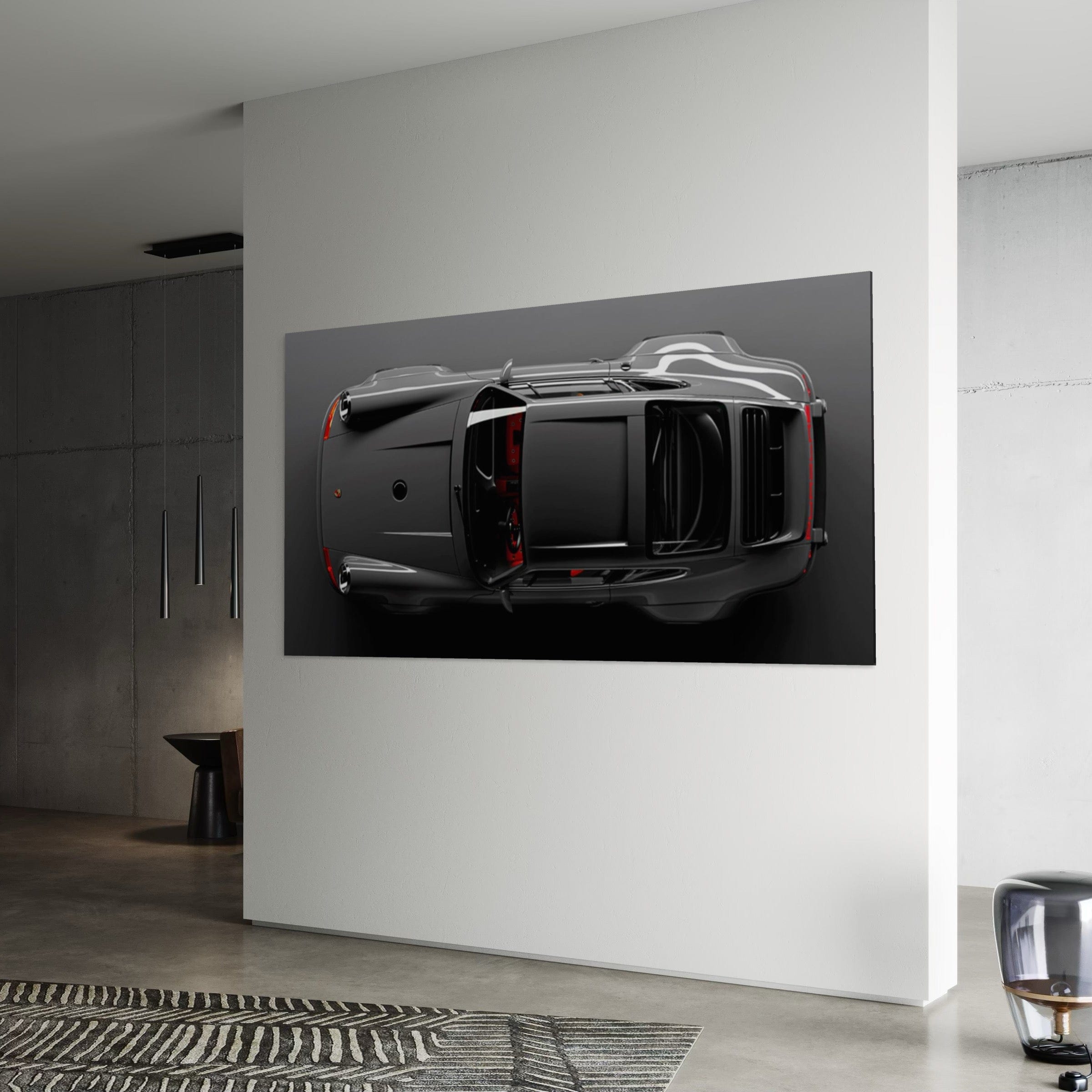 Collector car poster minimalist overhead view