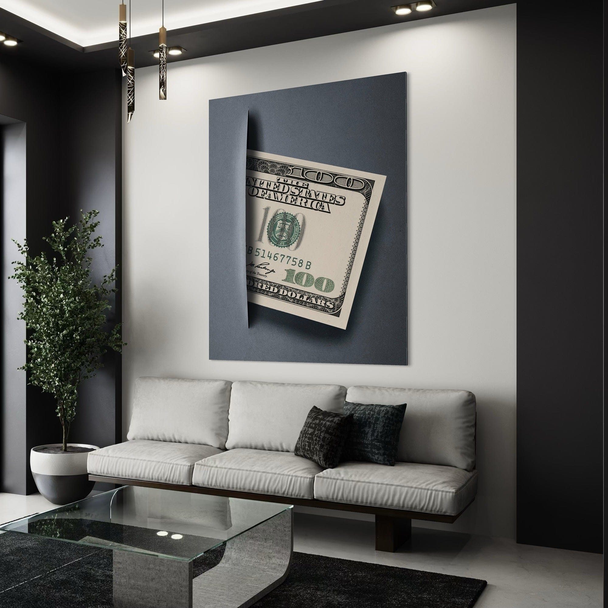 Detailed texture of hundred dollar bill illustration on premium canvas