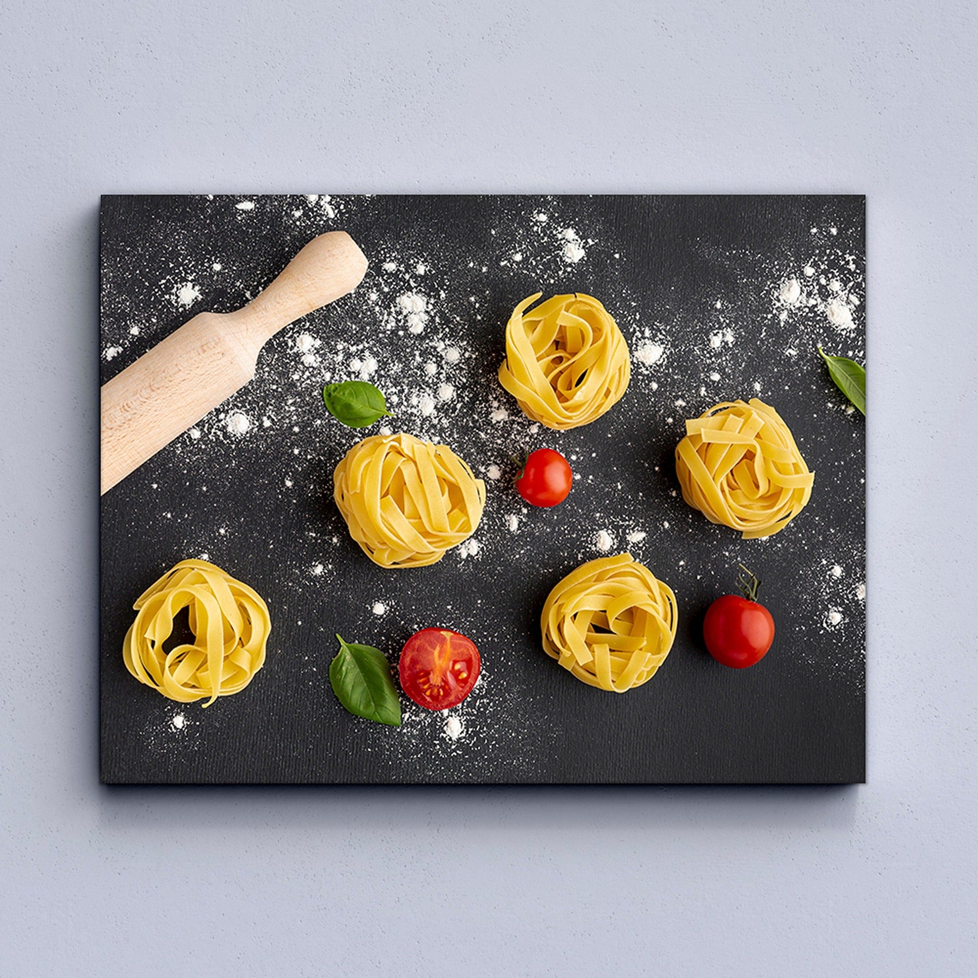 Tagliatelle nests with flour rustic kitchen decor