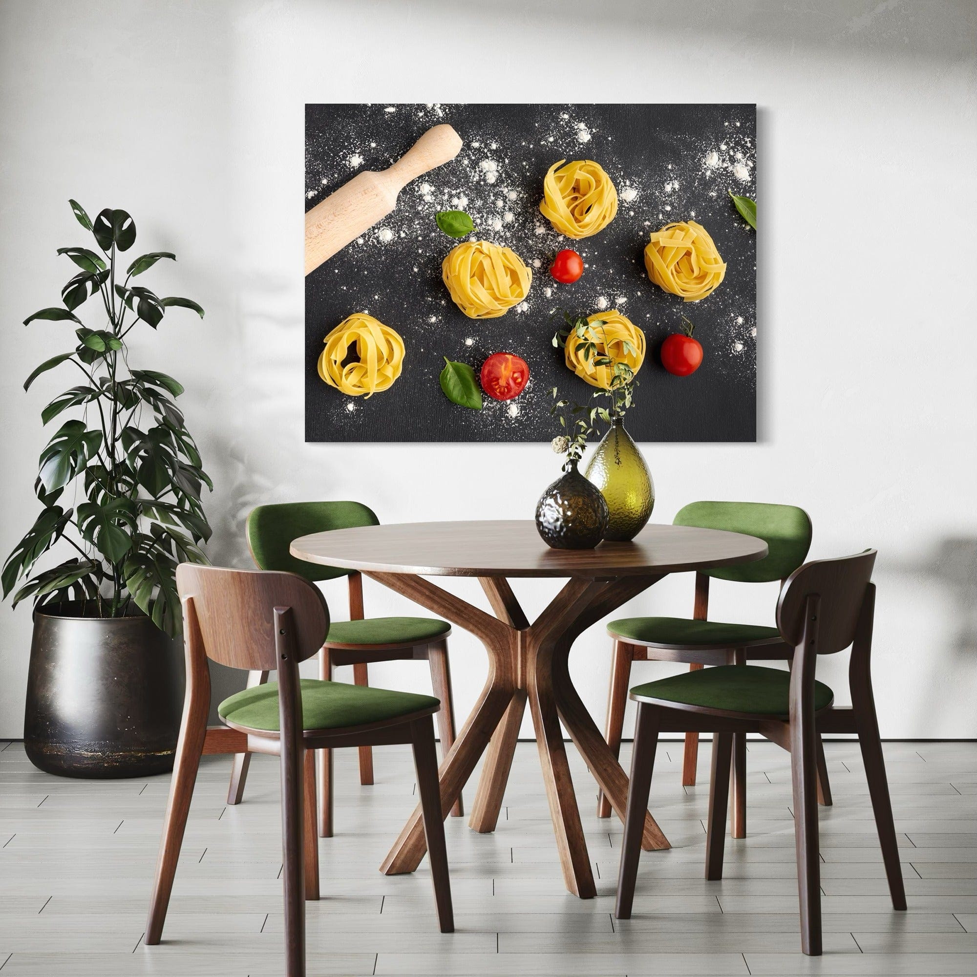 Italian pasta poster with basil and tomatoes