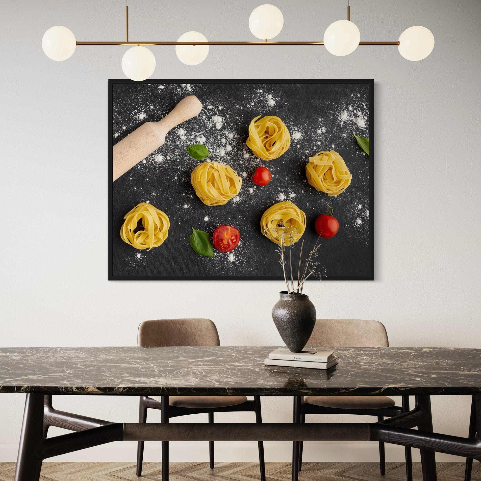 Fresh tagliatelle on dark board kitchen wall art