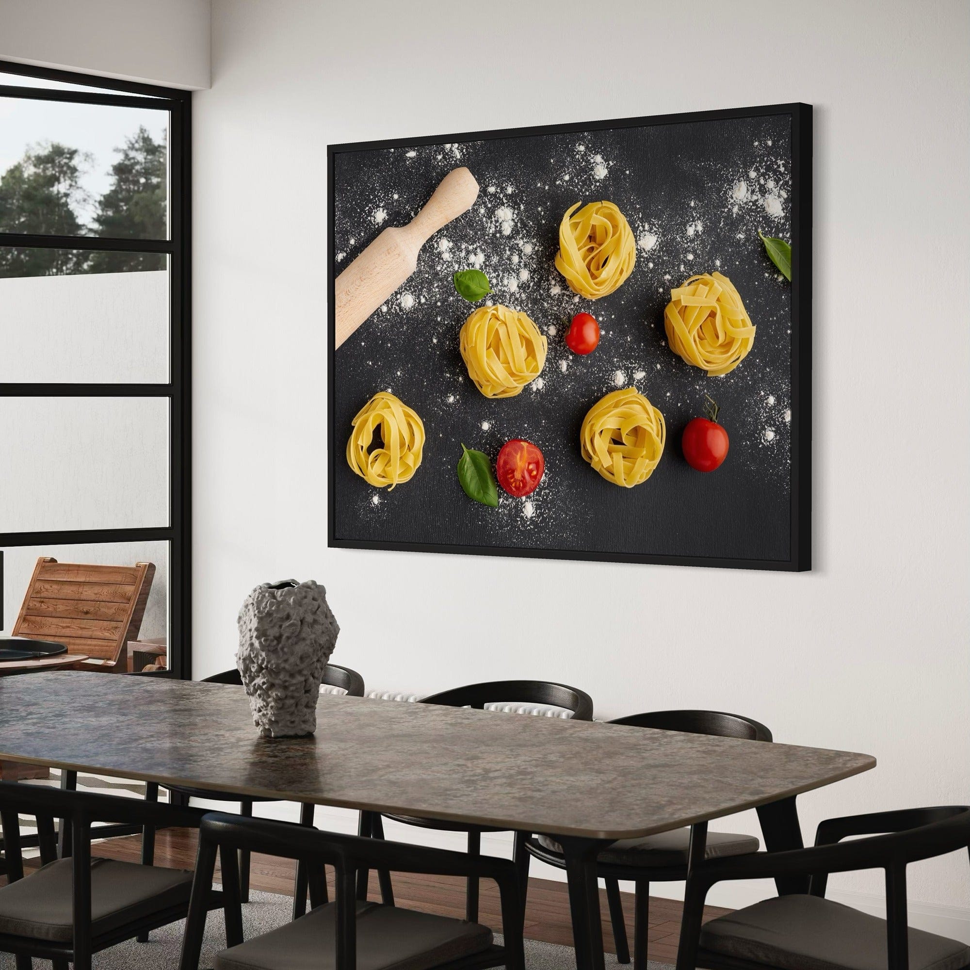 Mediterranean cooking canvas with tomatoes and flour