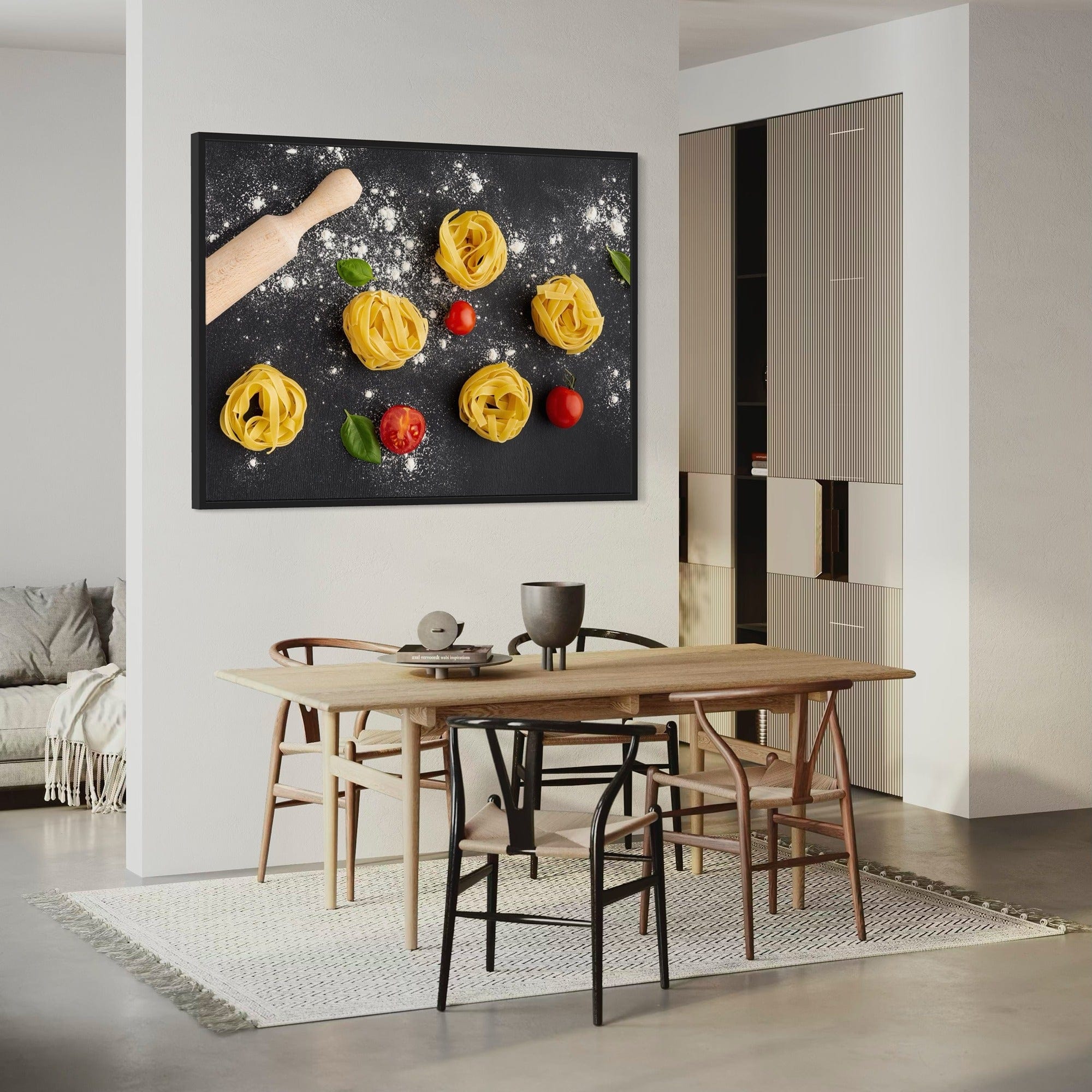 Culinary flat lay pasta poster for cafe wall
