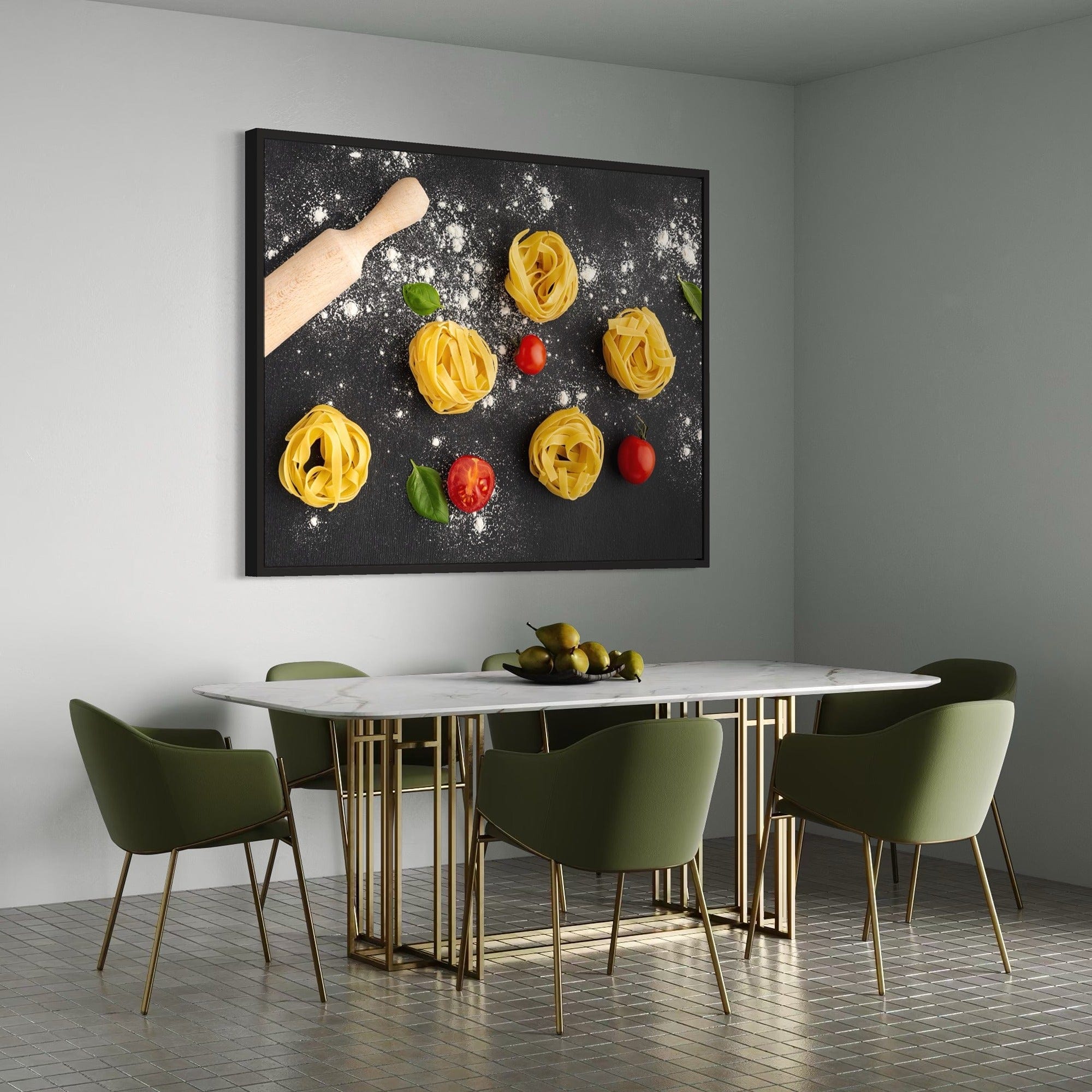 Cozy kitchen wall art Italian pasta preparation