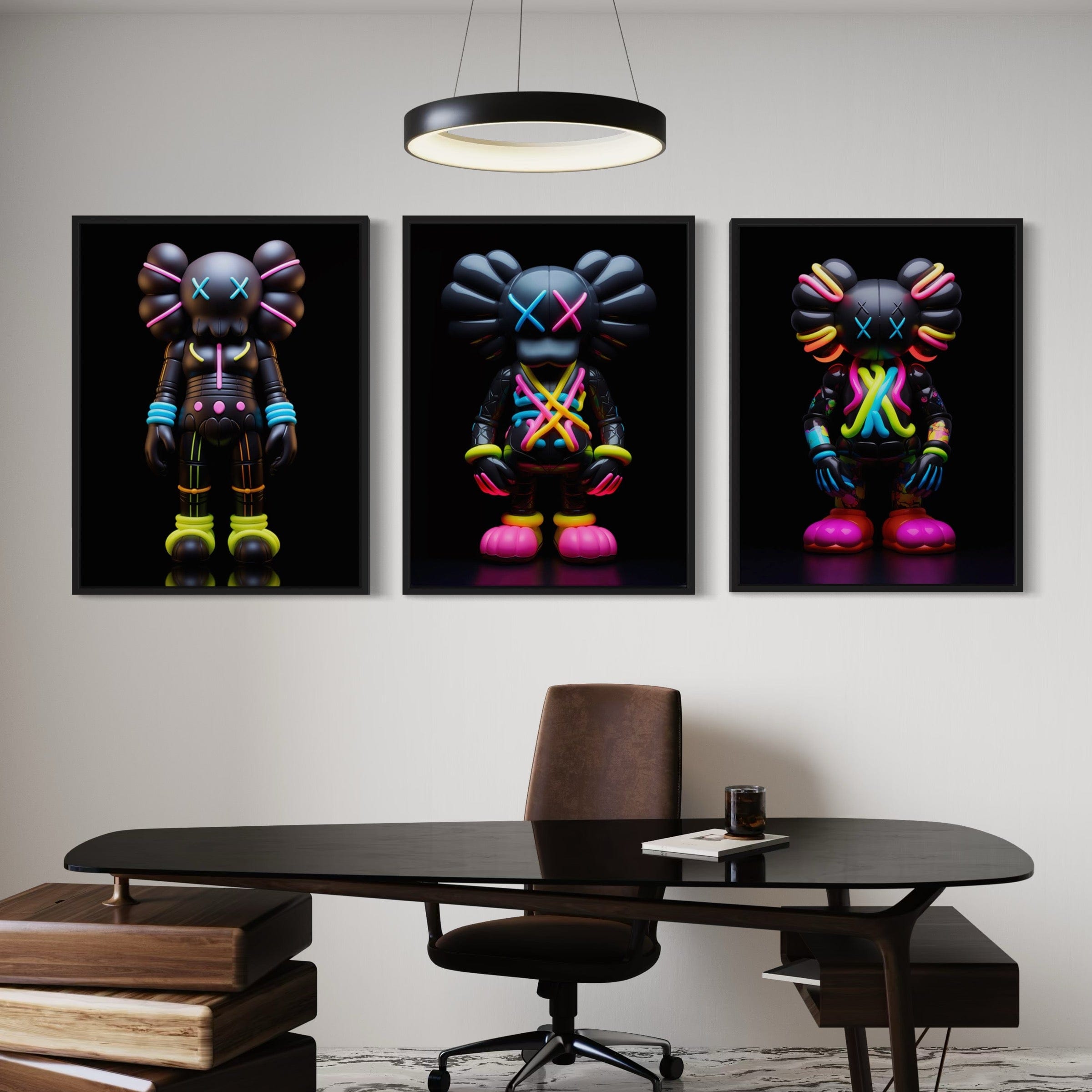 Neon Kaws 3 Piece Canvas Print Ver 1