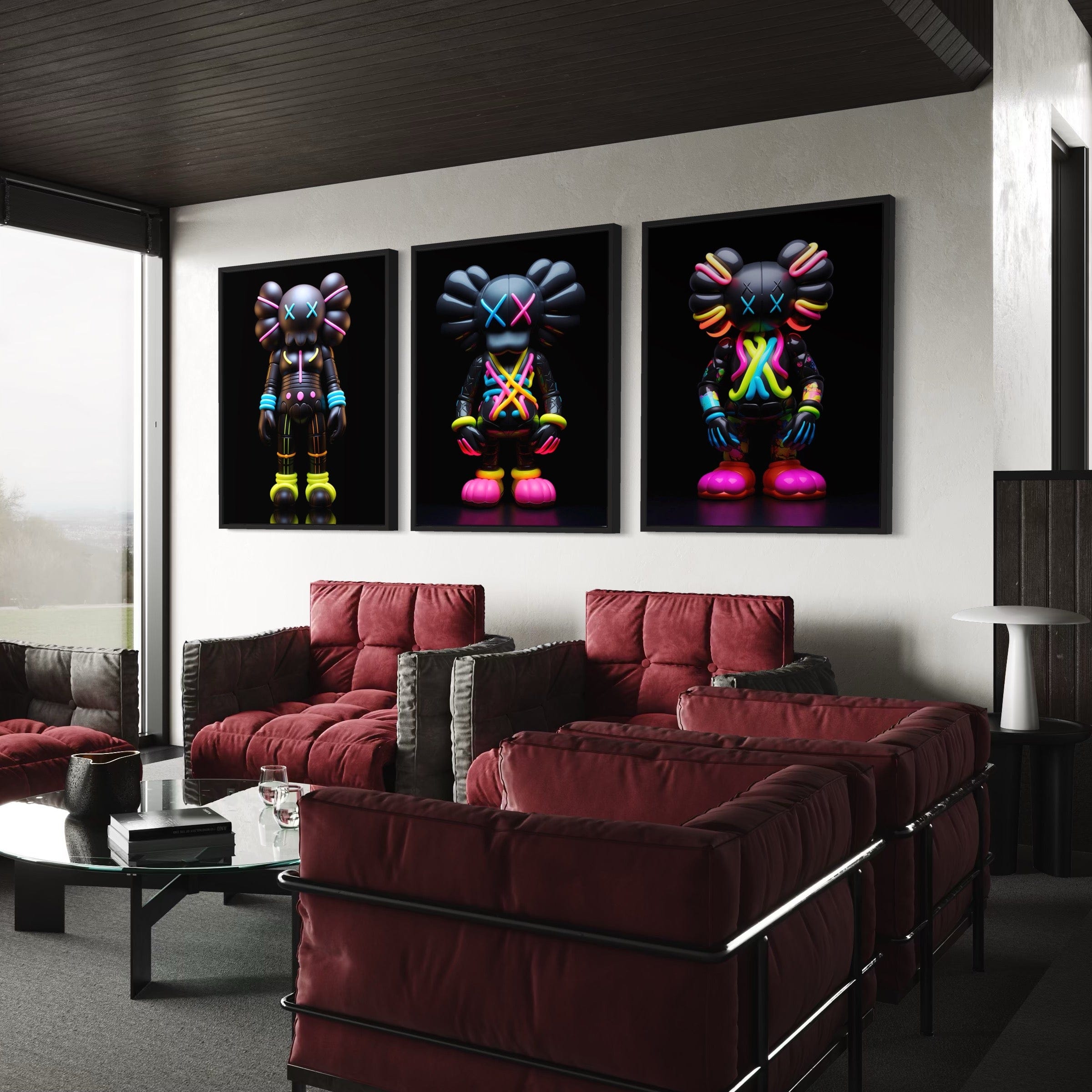 Neon Kaws 3 Piece Canvas Print Ver 1