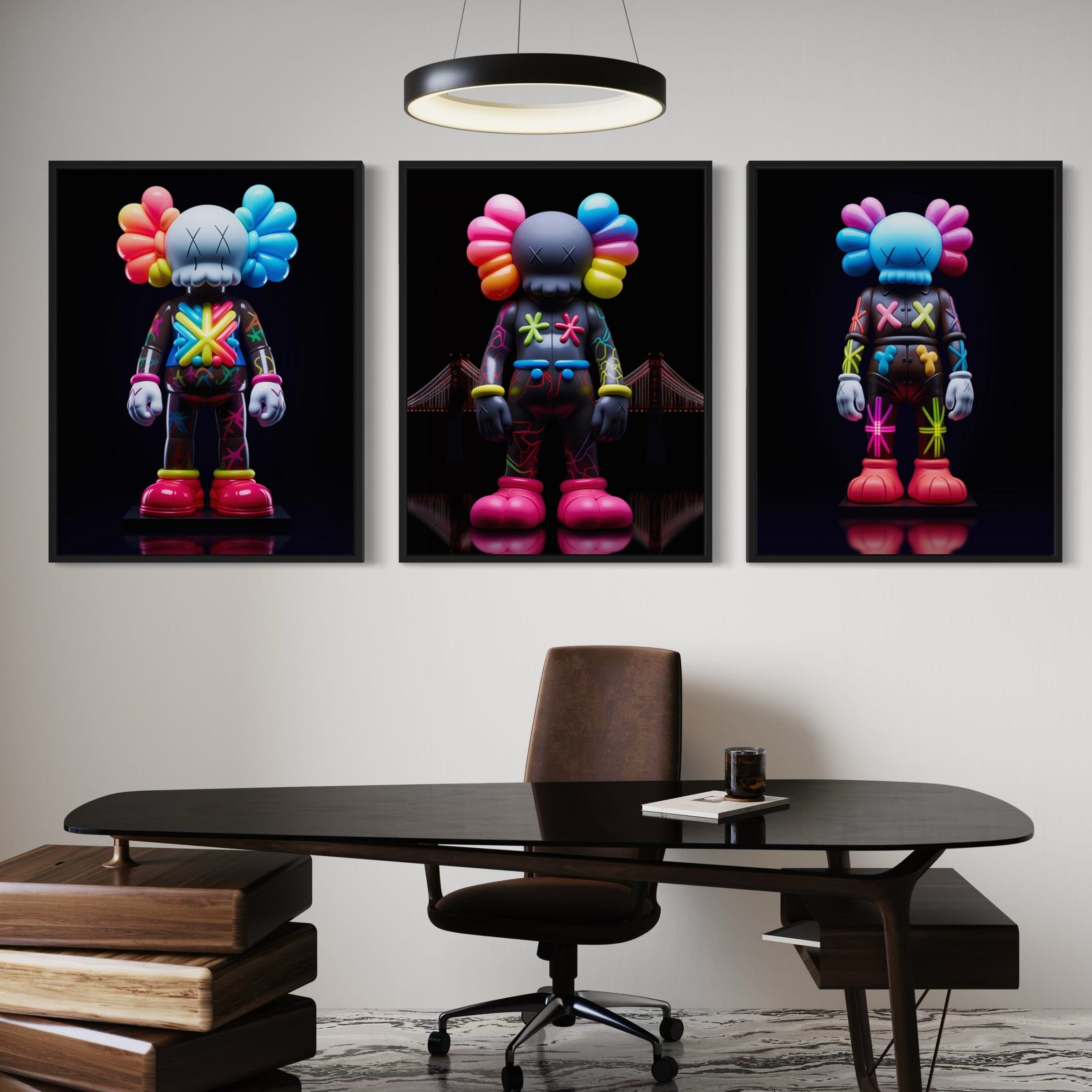 Neon Kaws 3 Piece Canvas Print Ver 2