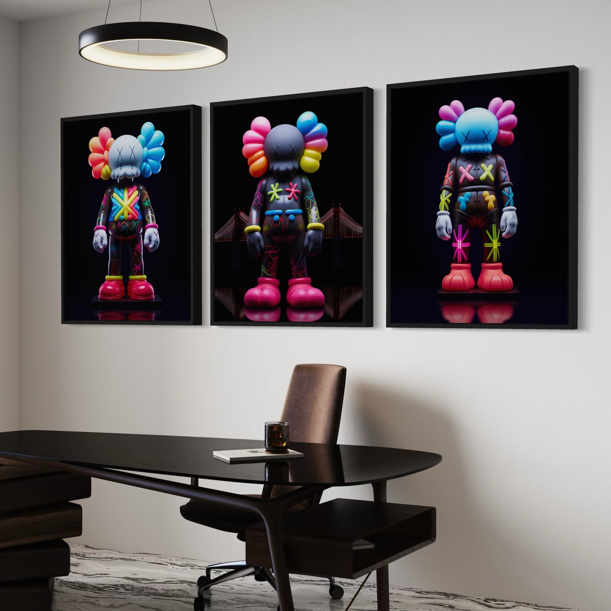 Neon Kaws 3 Piece Canvas Print Ver 2