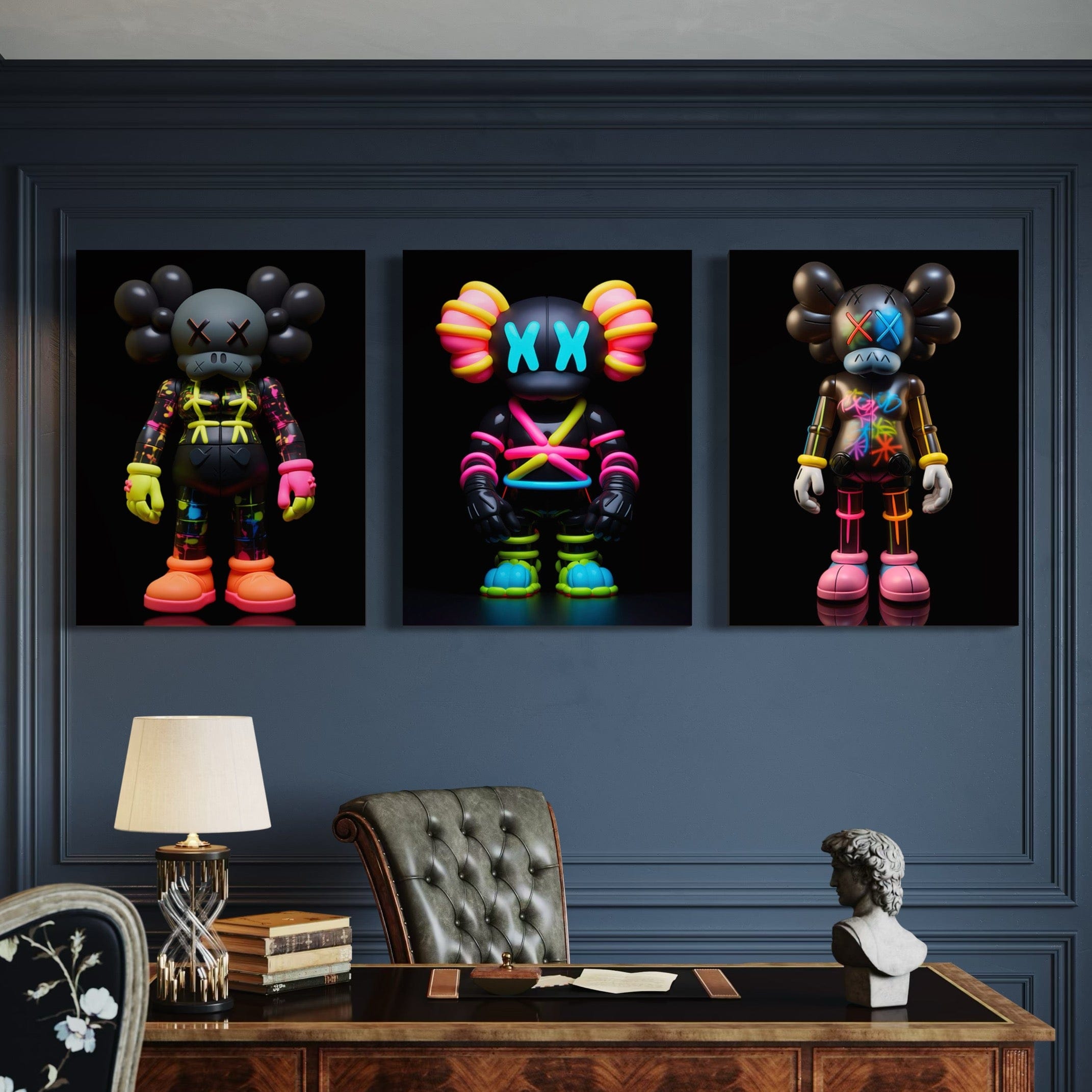 Neon Kaws 3 Piece Canvas Print Ver 3