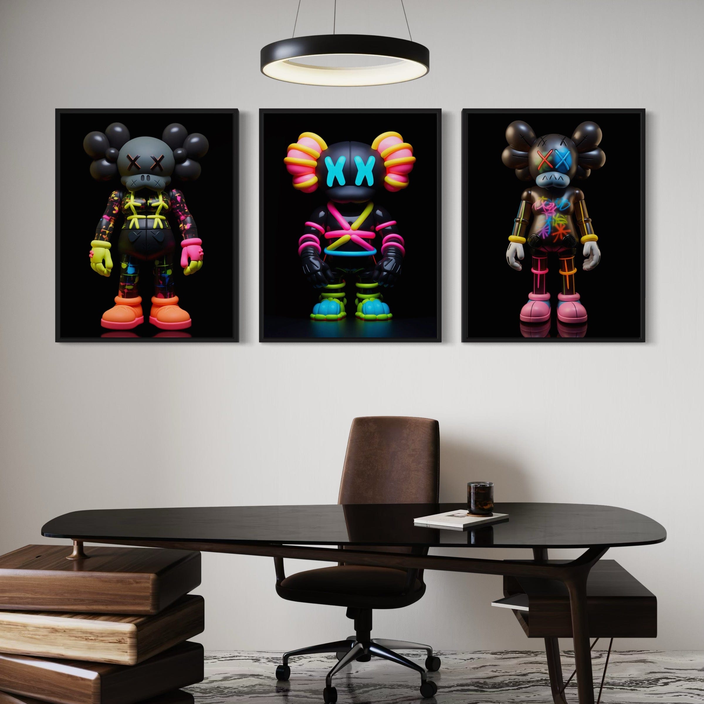 Neon Kaws 3 Piece Canvas Print Ver 3