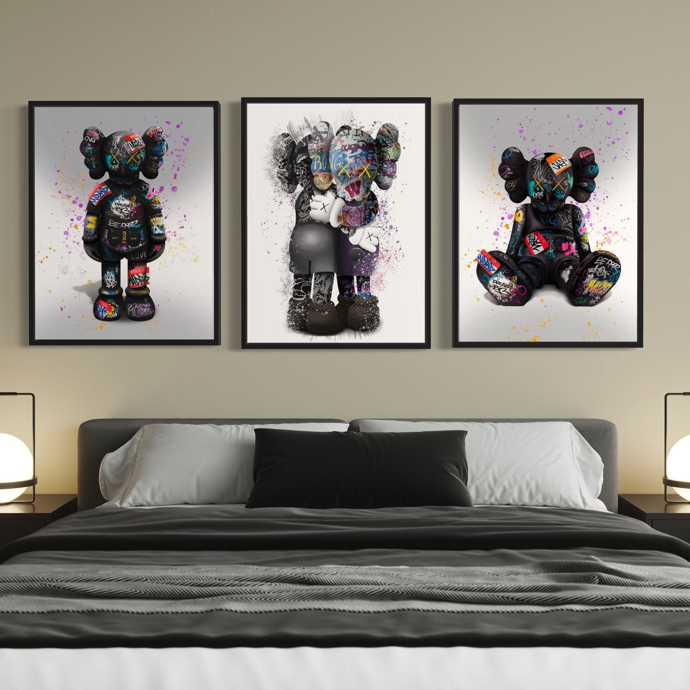 Kaws 3 Piece Canvas Print Ver 1