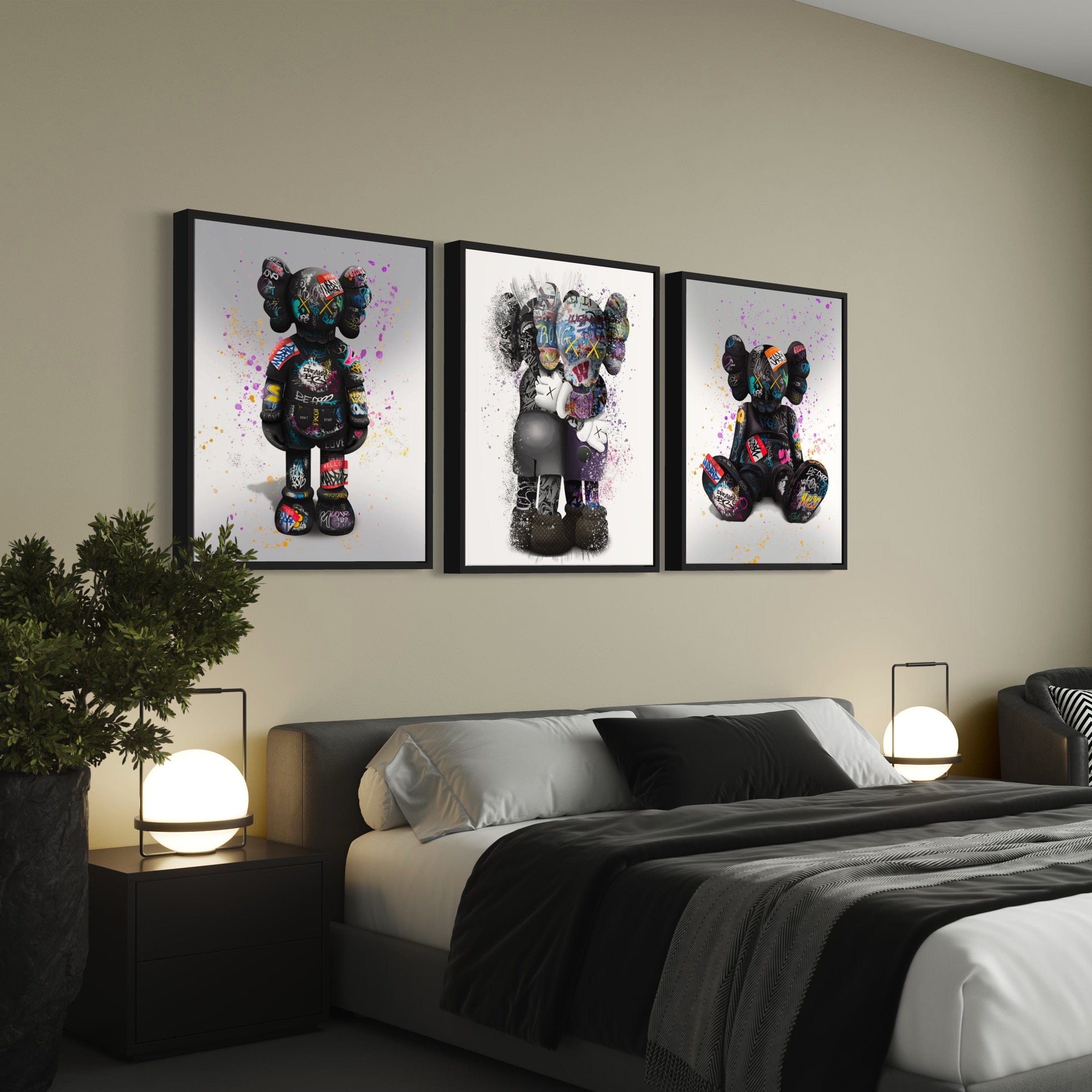 Kaws 3 Piece Canvas Print Ver 1