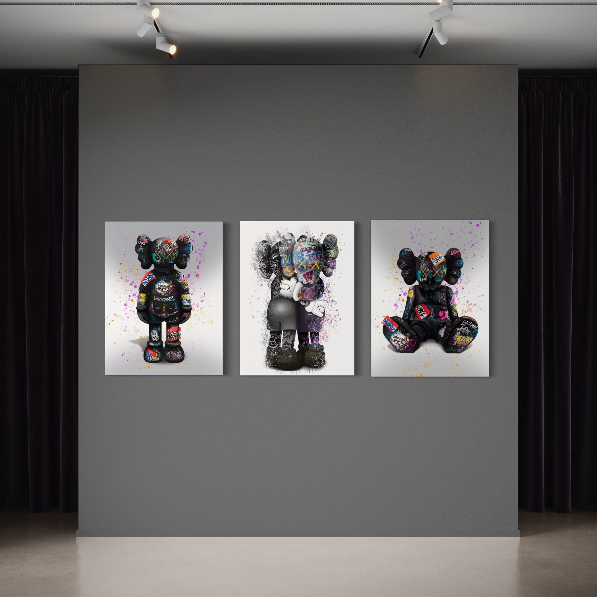 Kaws 3 Piece Canvas Print Ver 1