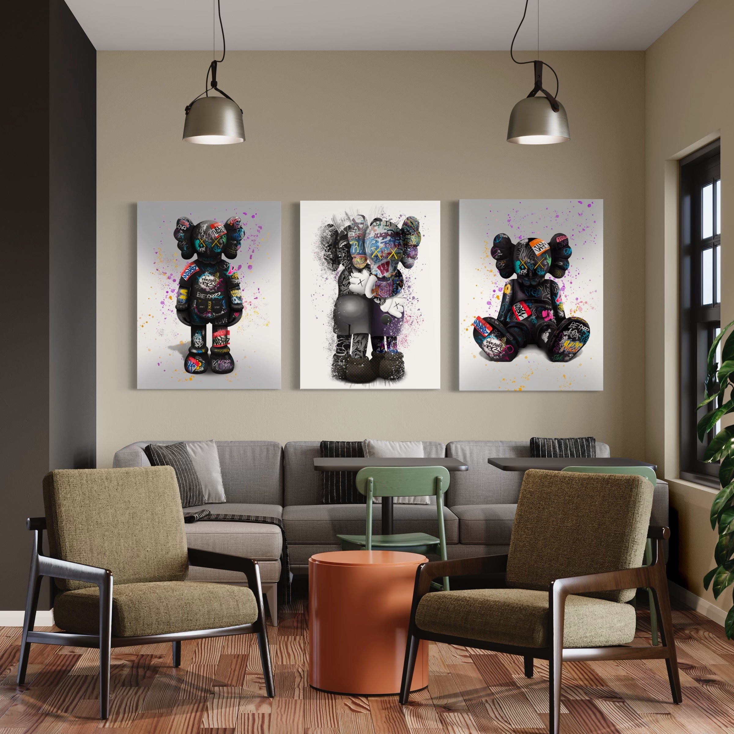 Kaws 3 Piece Canvas Print Ver 1