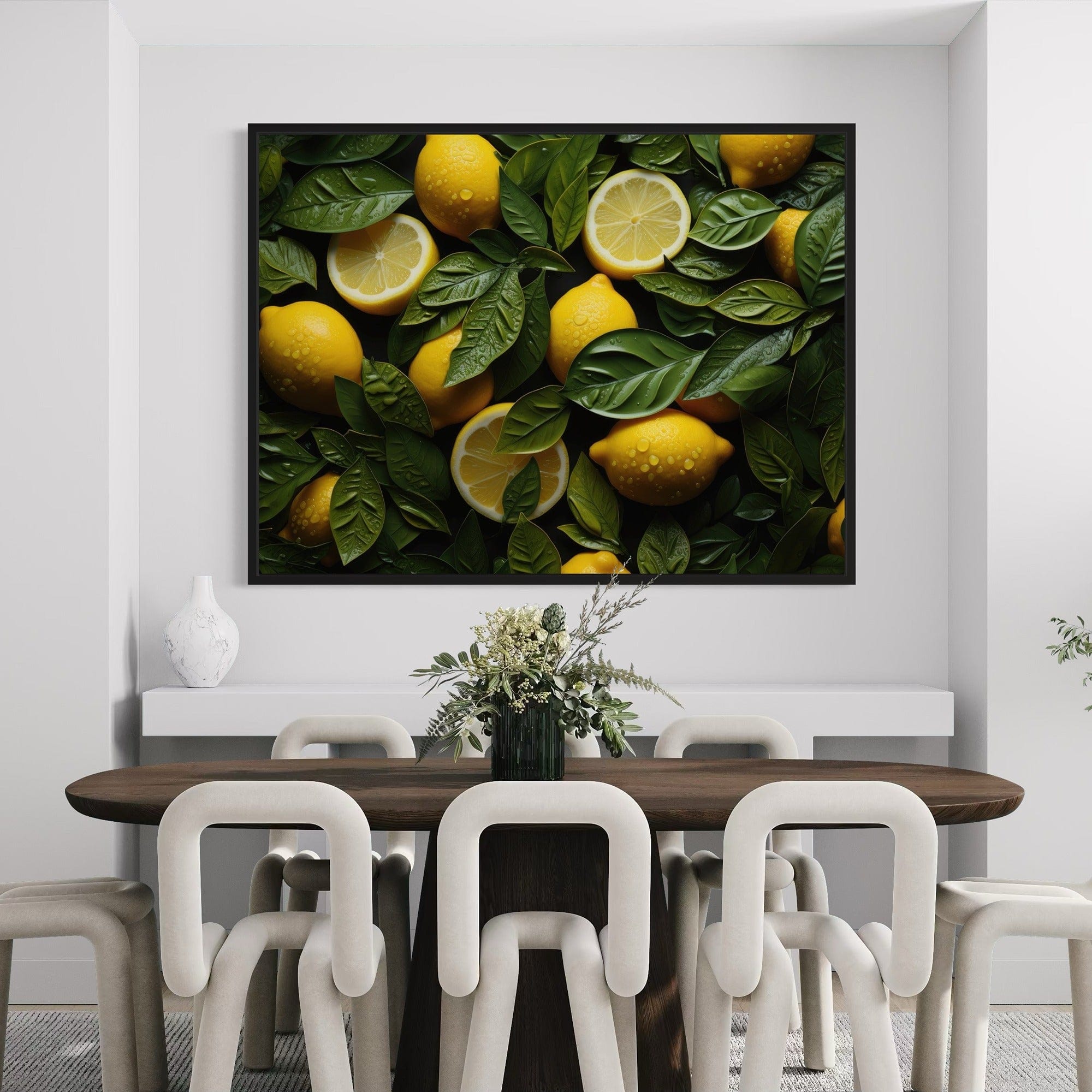 Fresh lemons with leaves kitchen decor print