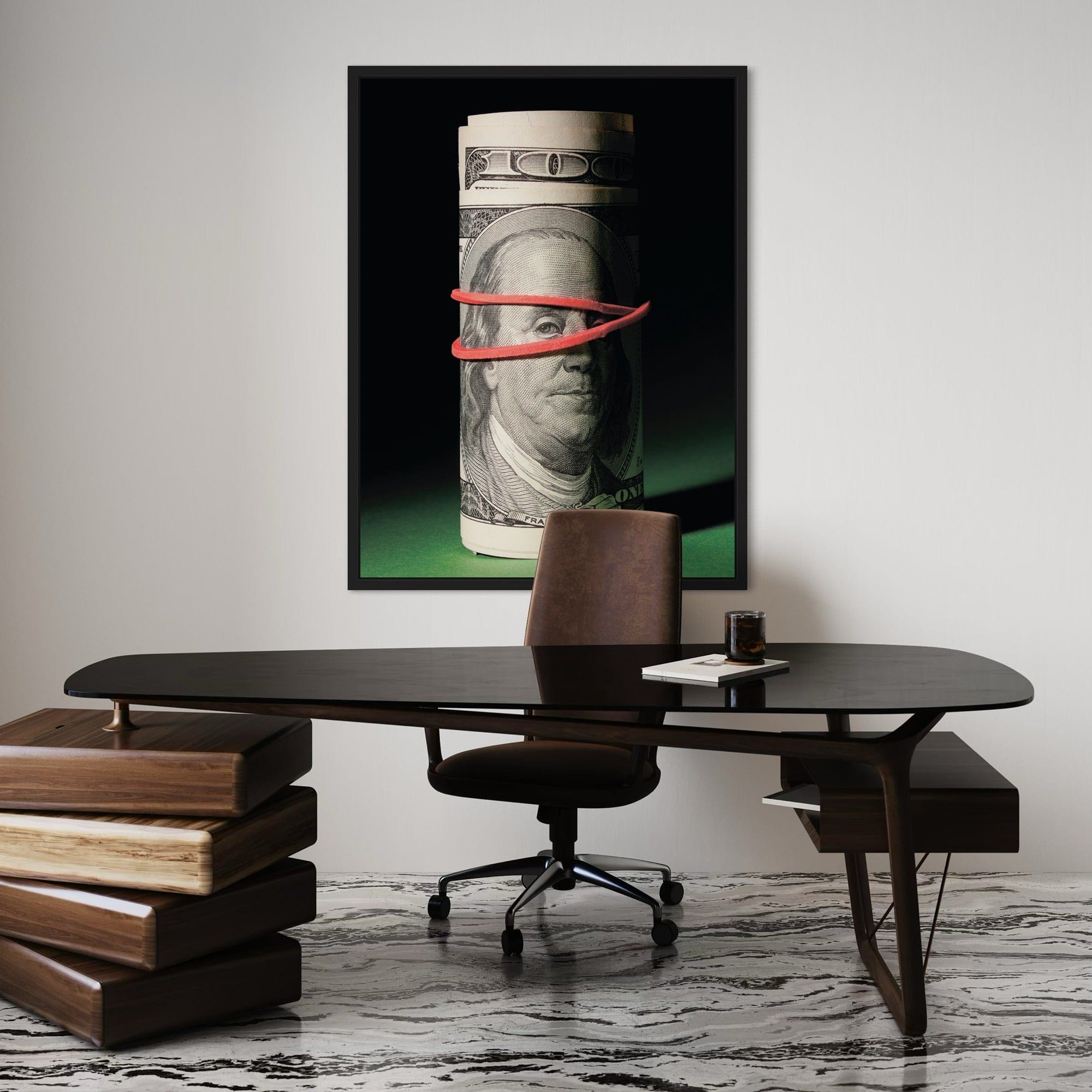 Back view of stretched wooden frame construction of square canvas wall art