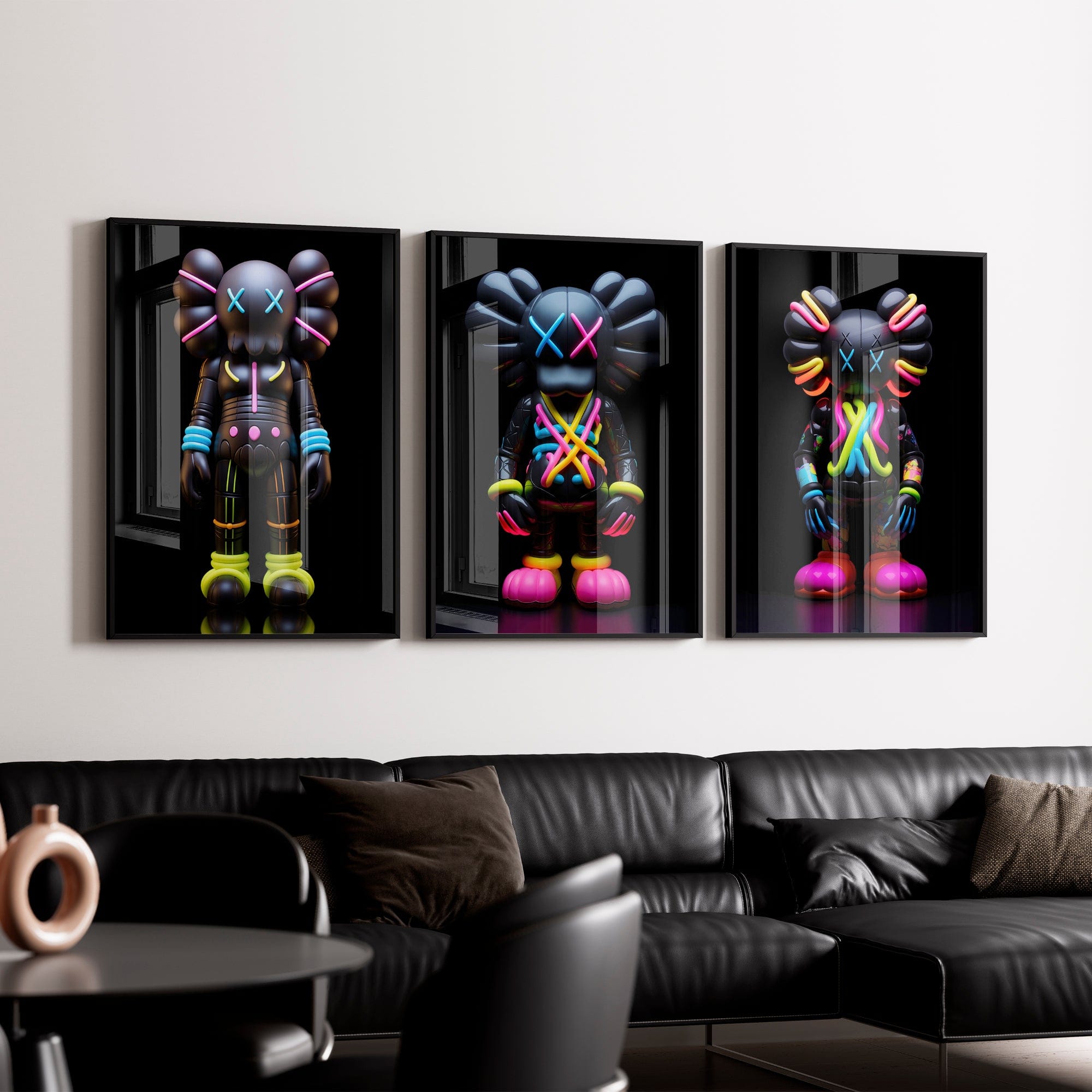 Neon Kaws 3 Piece Canvas Print Ver 1