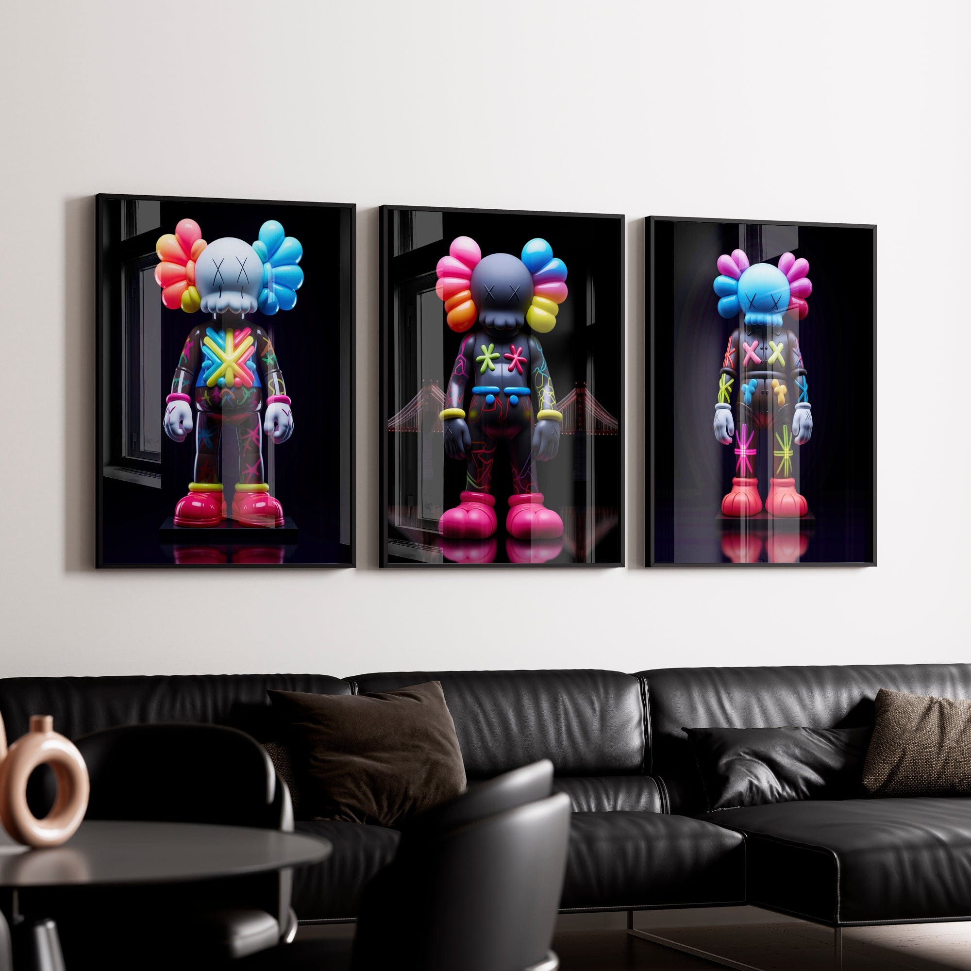 Neon Kaws 3 Piece Canvas Print Ver 2