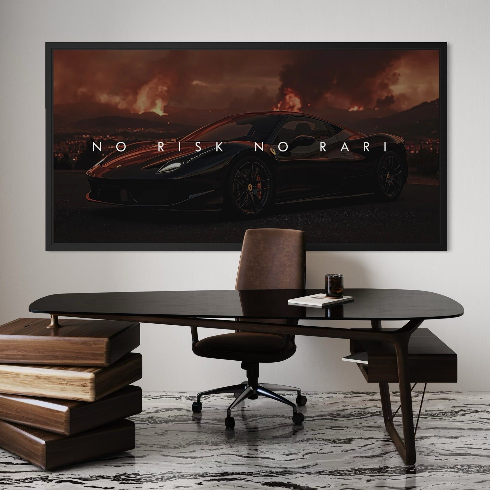 Seitenansicht eines luxuriösen Ferrari-Sportwagens als motivierendes Leinwandbild