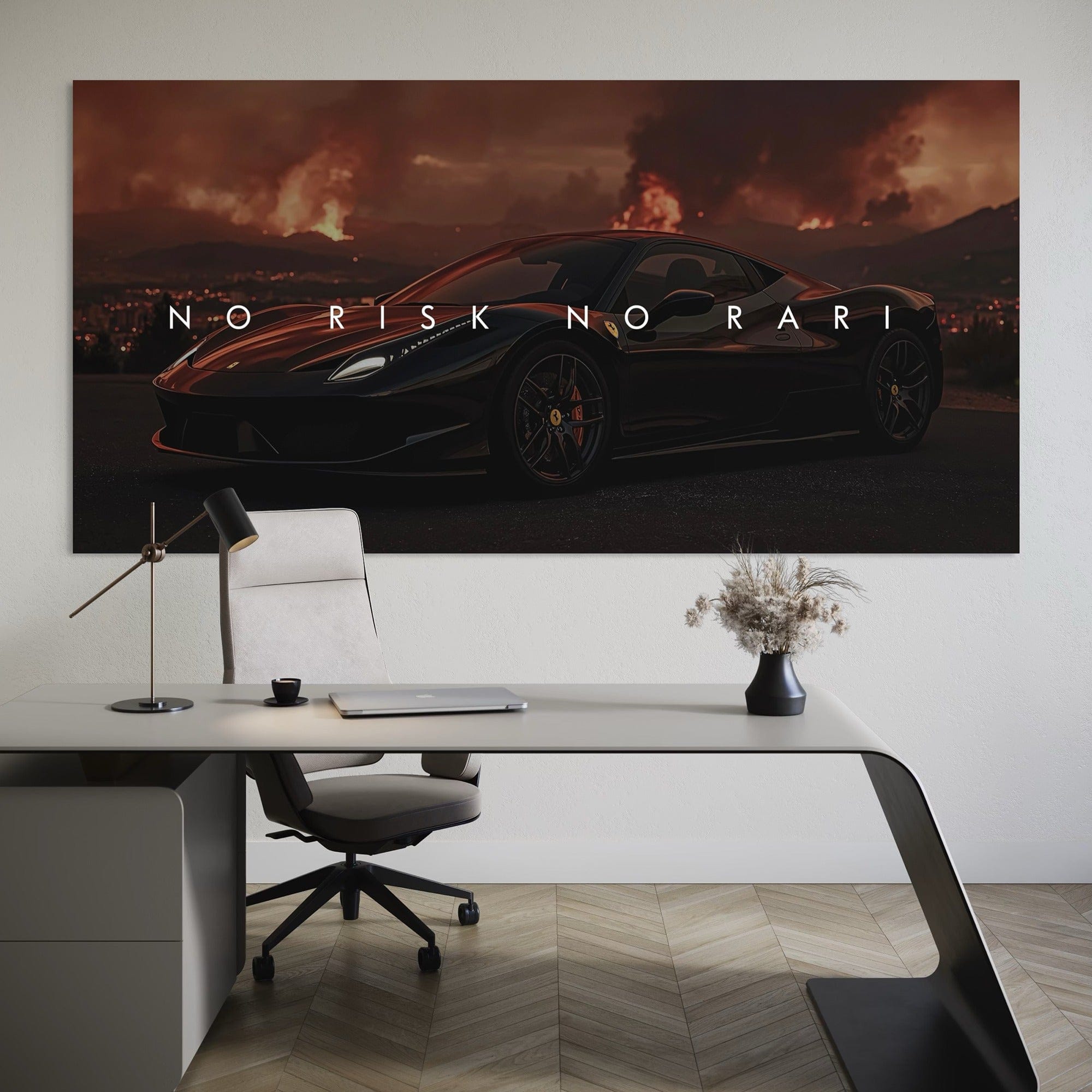 No Risk No Rari – Ferrari Supercar Motivational Leinwand-Wandbild