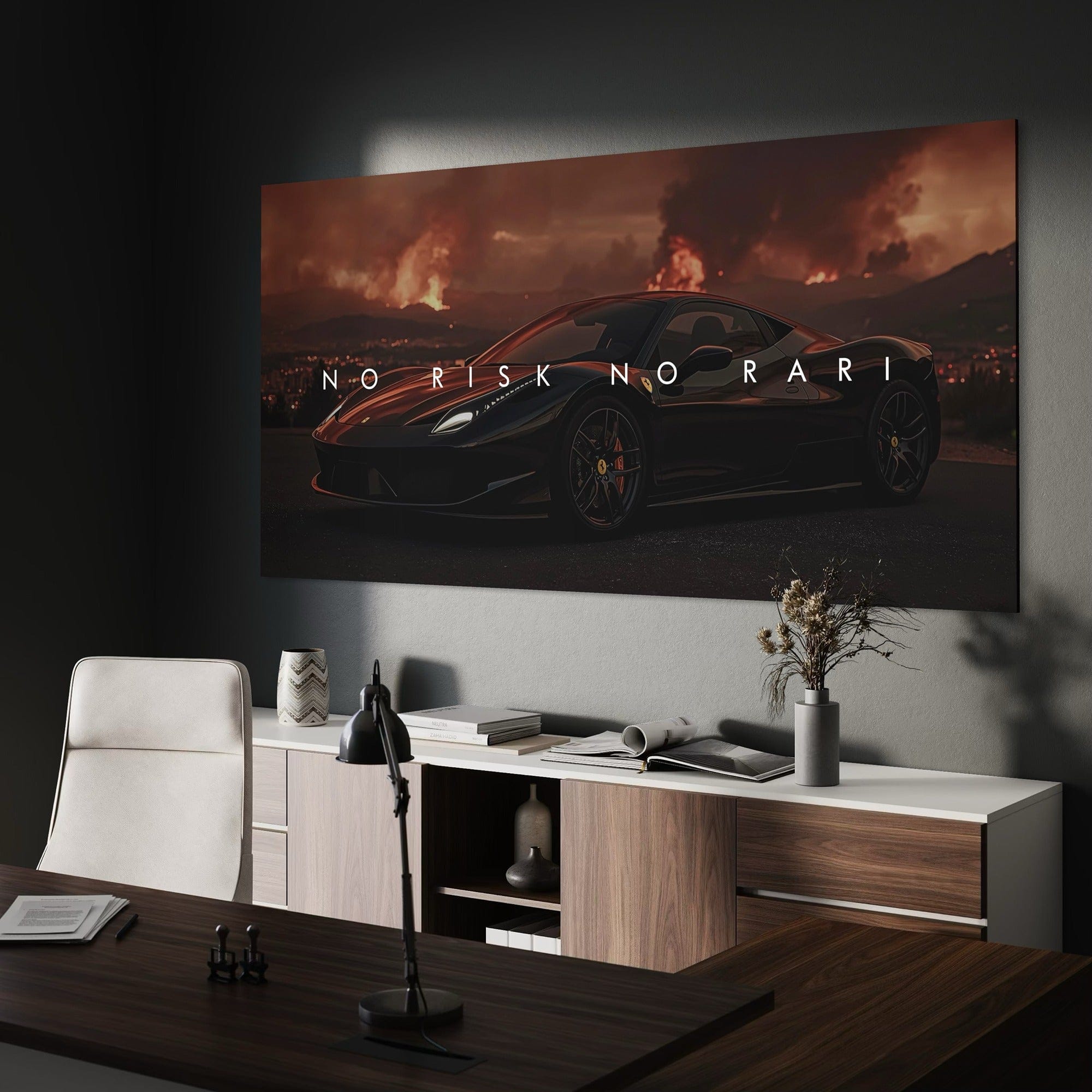No Risk No Rari – Ferrari Supercar Motivational Leinwand-Wandbild
