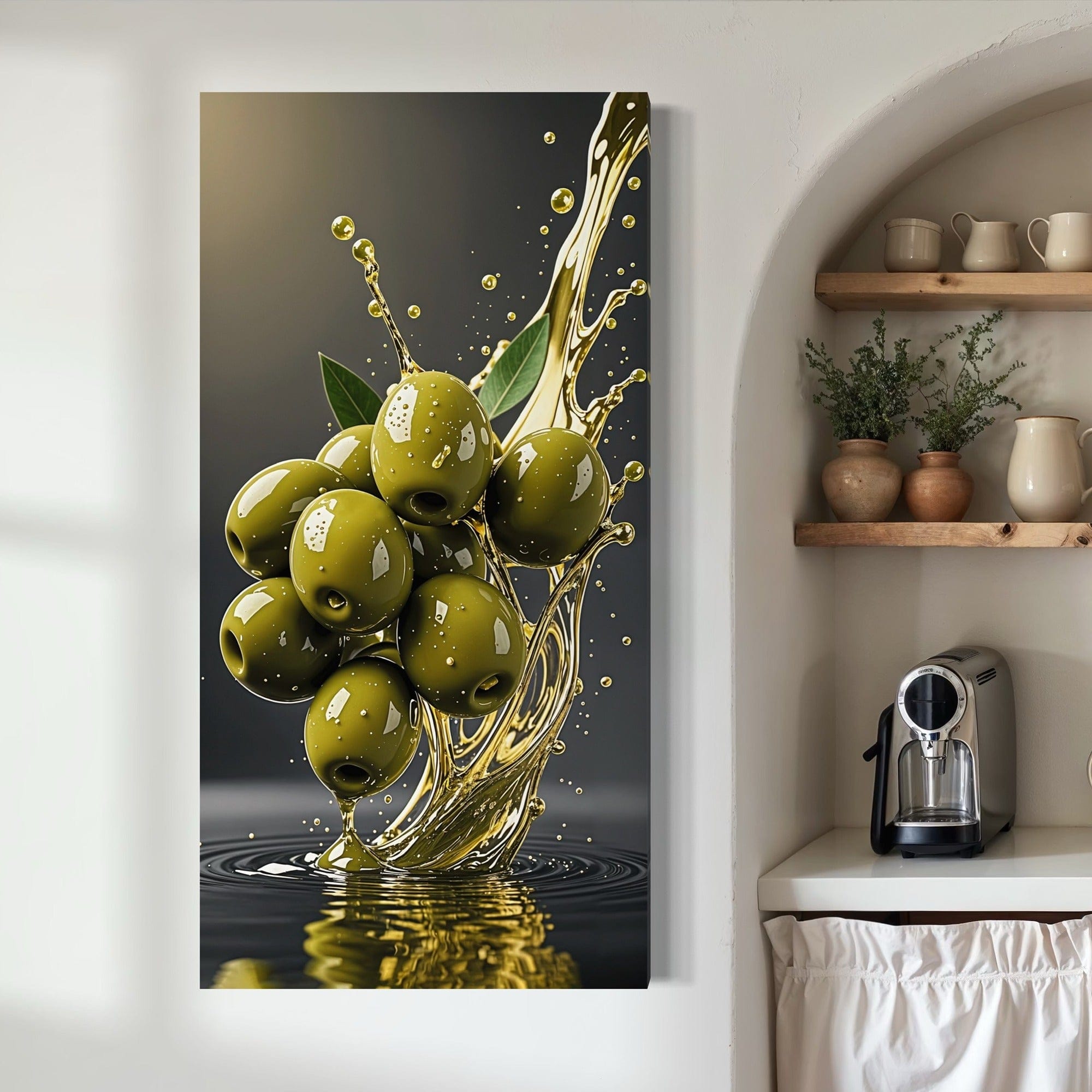 golden olive splash canvas wall art vertical