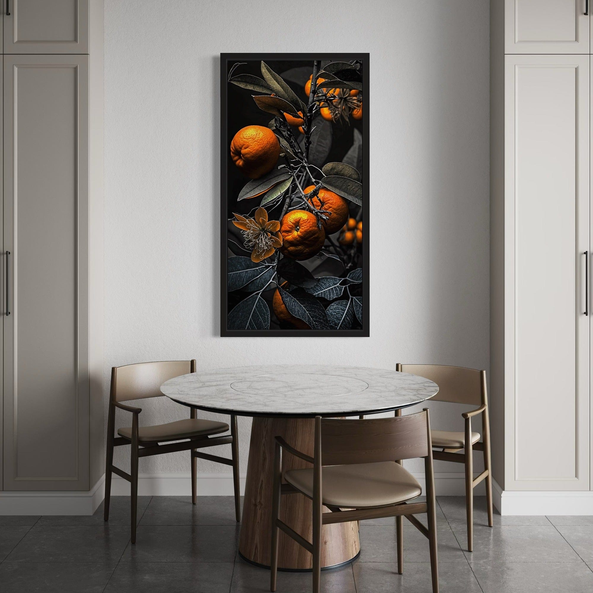 Elegant orange blossoms and leaves artwork