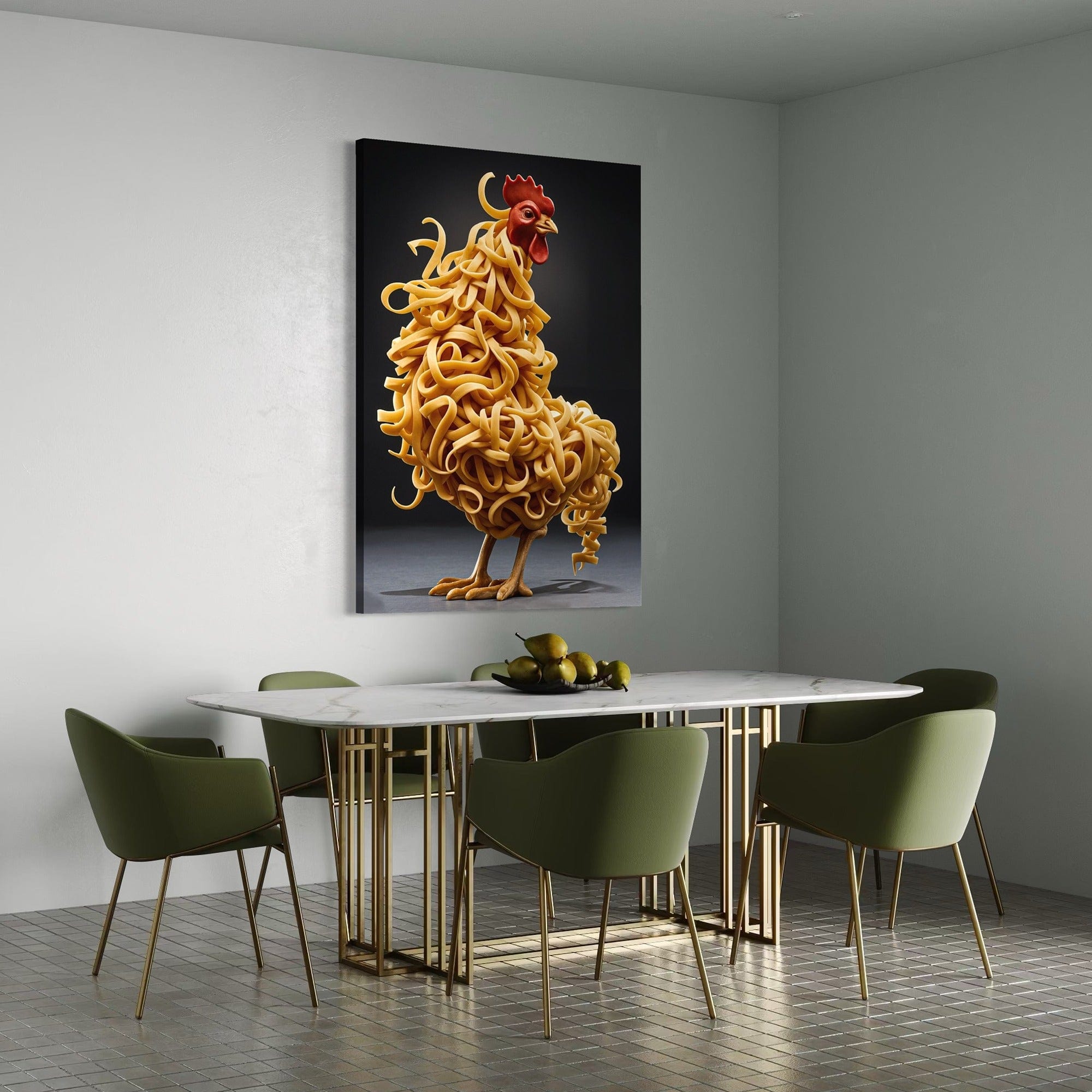 Cute chicken made of noodles canvas print