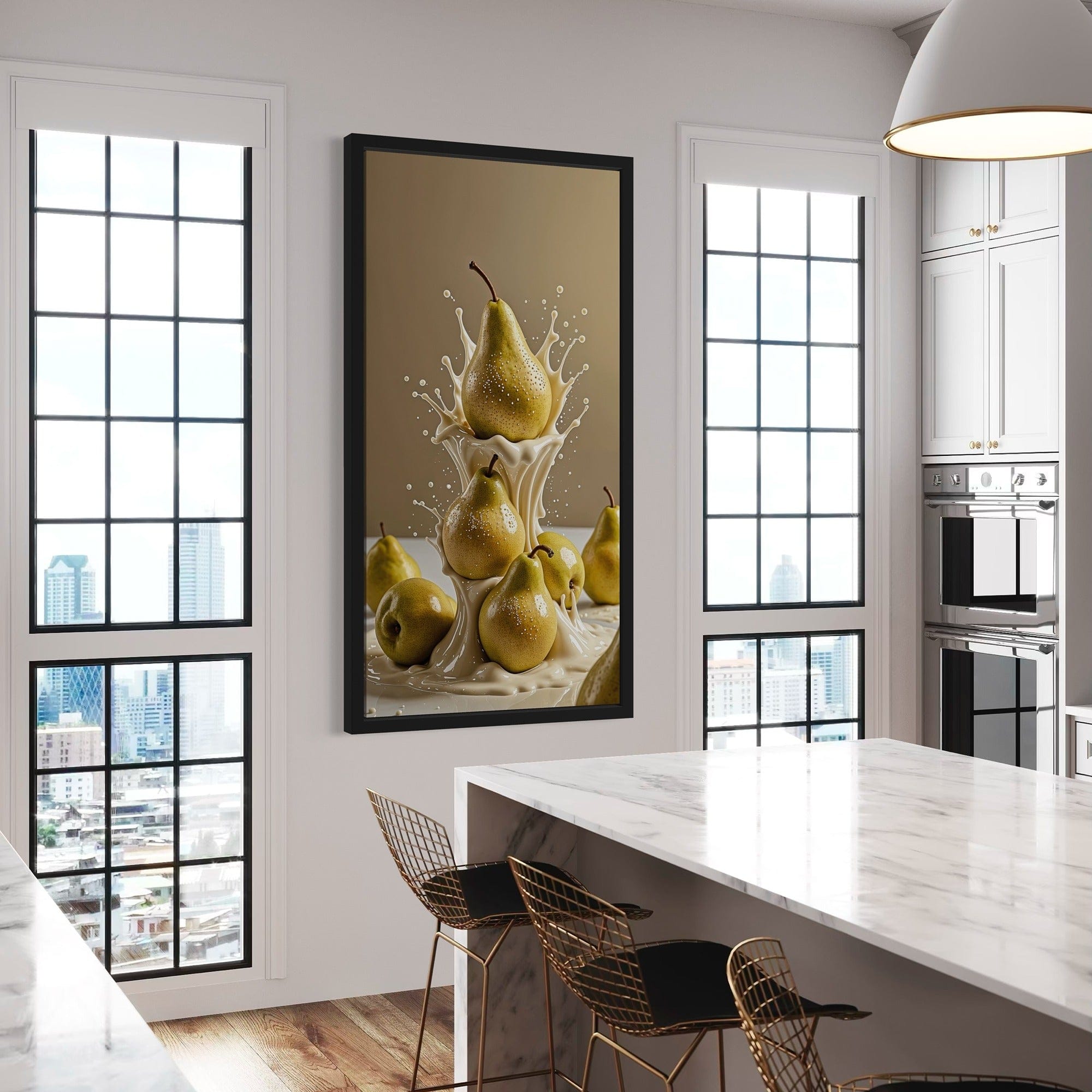 Pear Delight canvas side view — gallery wrap edge and vibrant pear colors