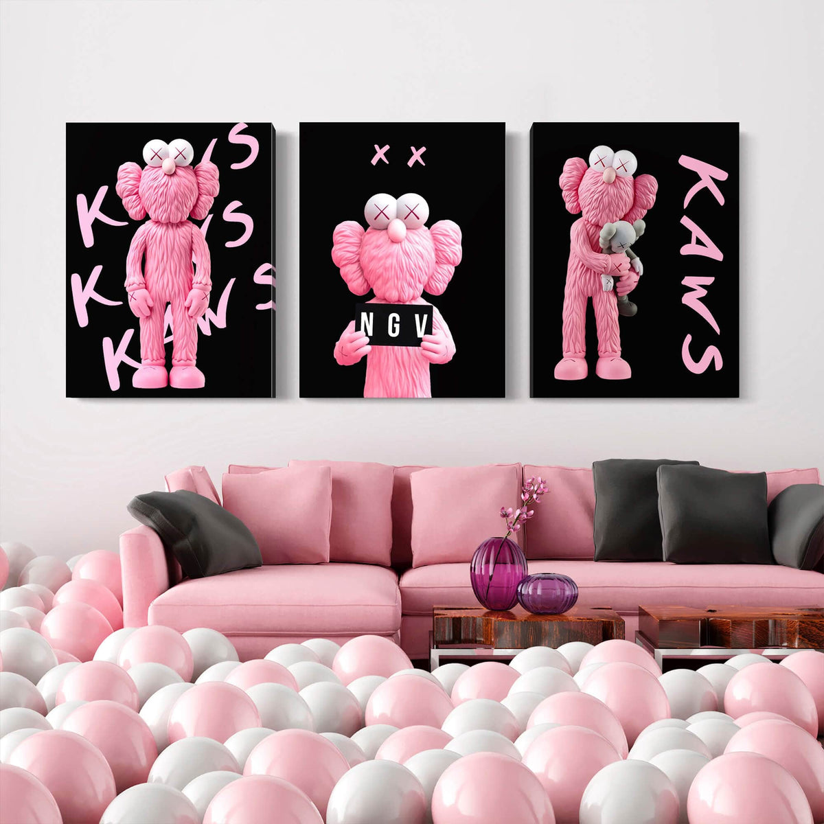 Pink Kaws NGV Canvas Print, Kaws Wall Art
