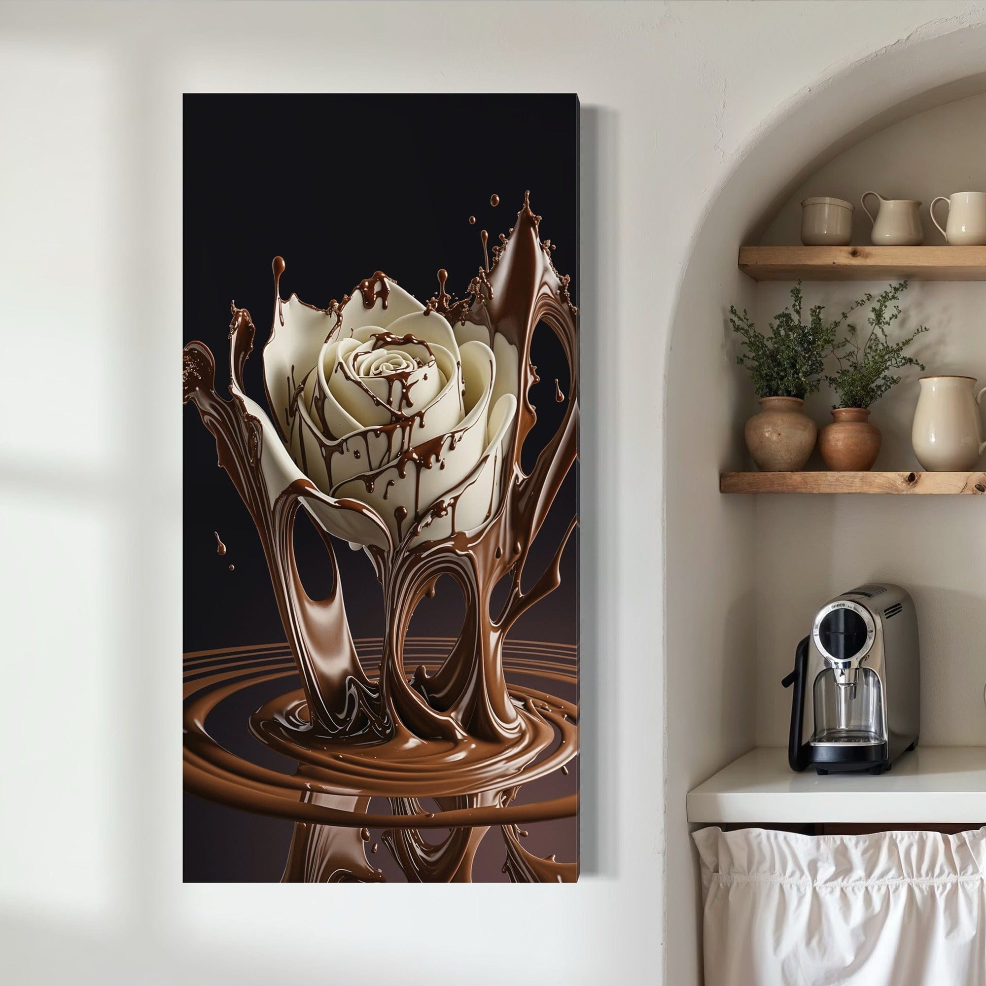 Modern kitchen lifestyle photo with chocolate rose artwork